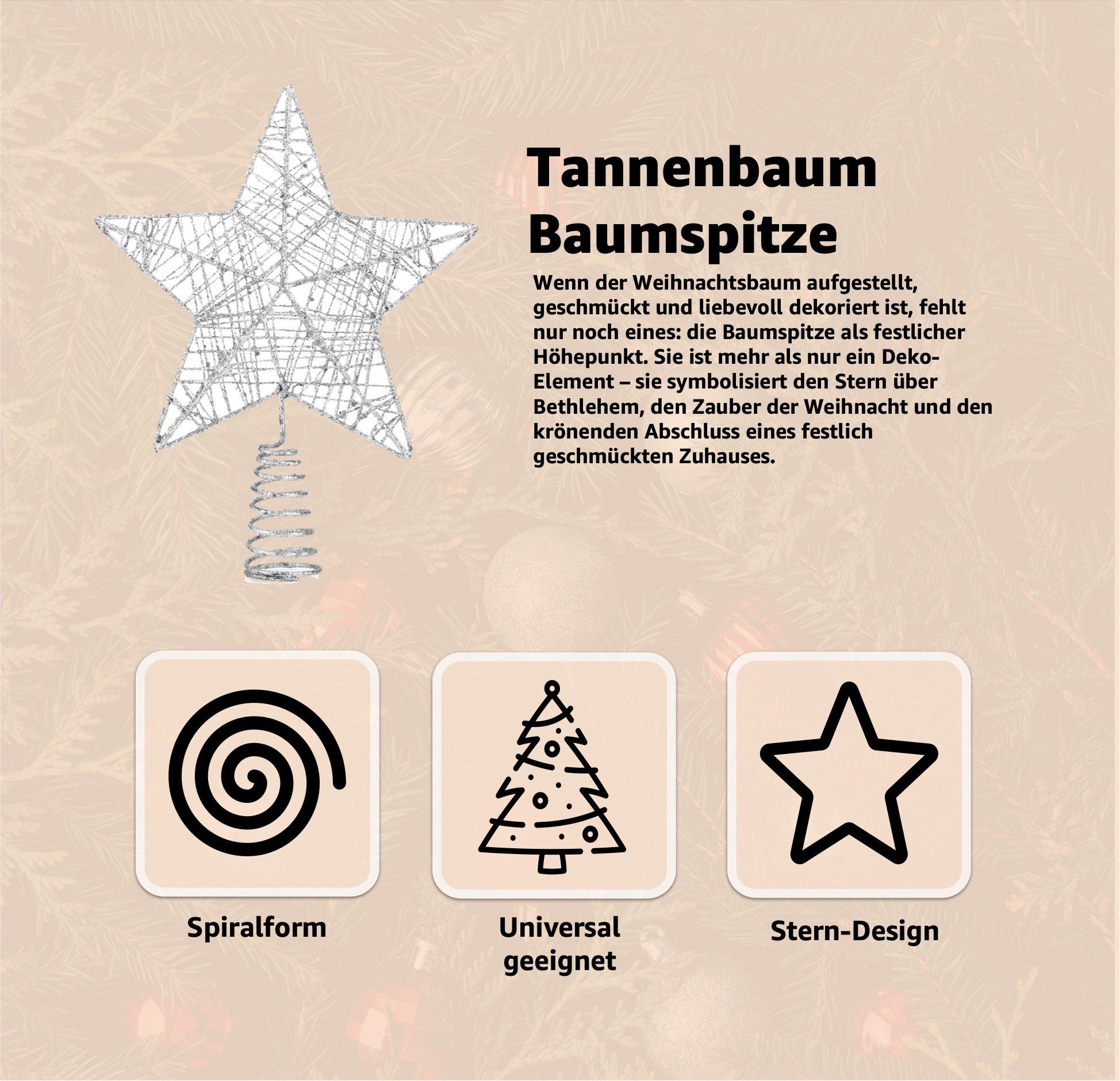 happymas Christbaumspitze Tannenbaumspitze - Christbaumspitze und Tannenbaum Aufstecker Stern
