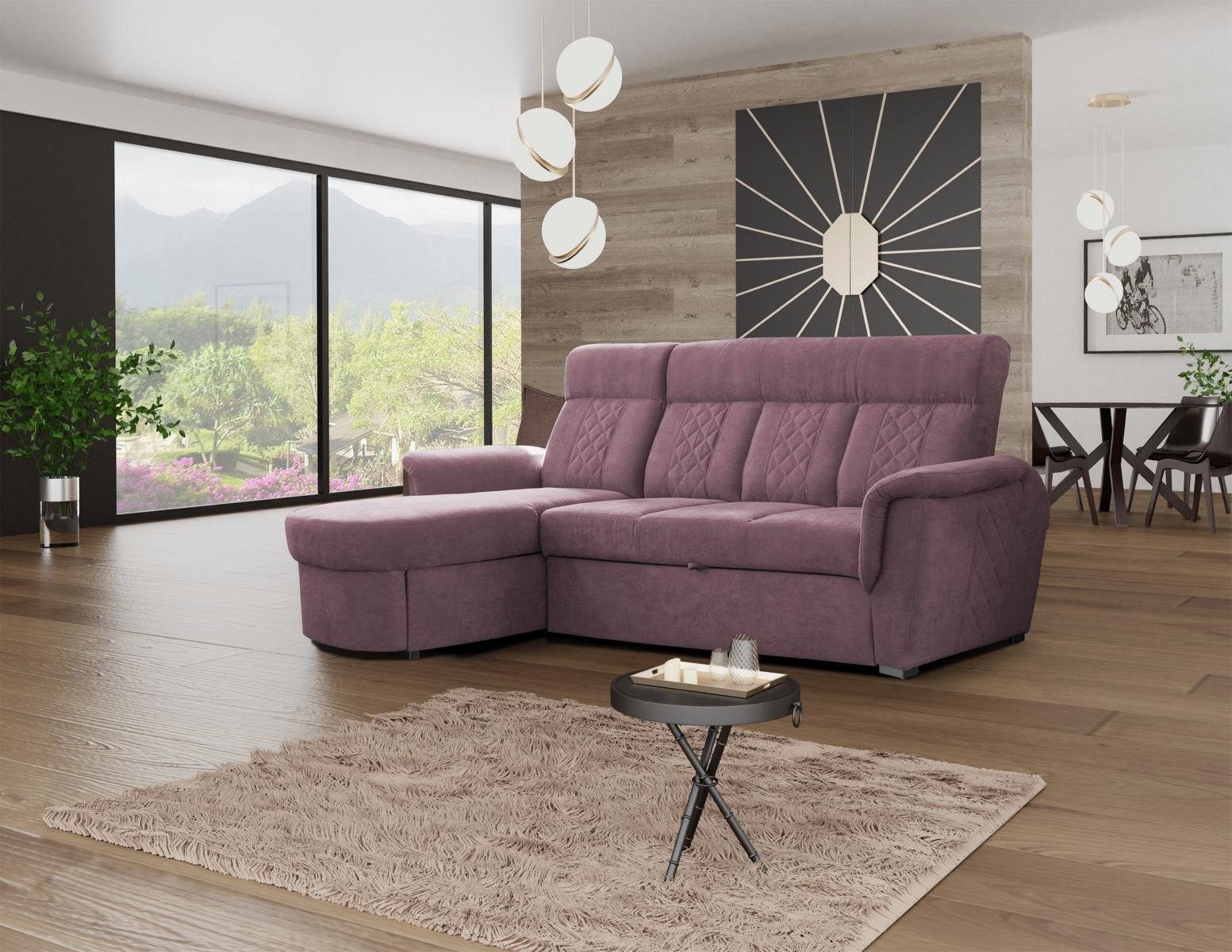 JVmoebel Ecksofa Ecksofa Sofas hochwertige Lila exklusive Bettfunktion Sofas moderne L-Form, Mit Design