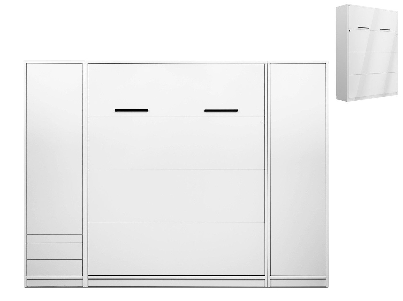 QMM TraumMöbel Schrankbett Wandbett modern vertikal GN 160 x 200 mit 2 Schränken - Weiß (Set, 3-St., Schrankbett vertikal 160x200 mit LED, 2 Schränke) Mit LED-Beleuchtung