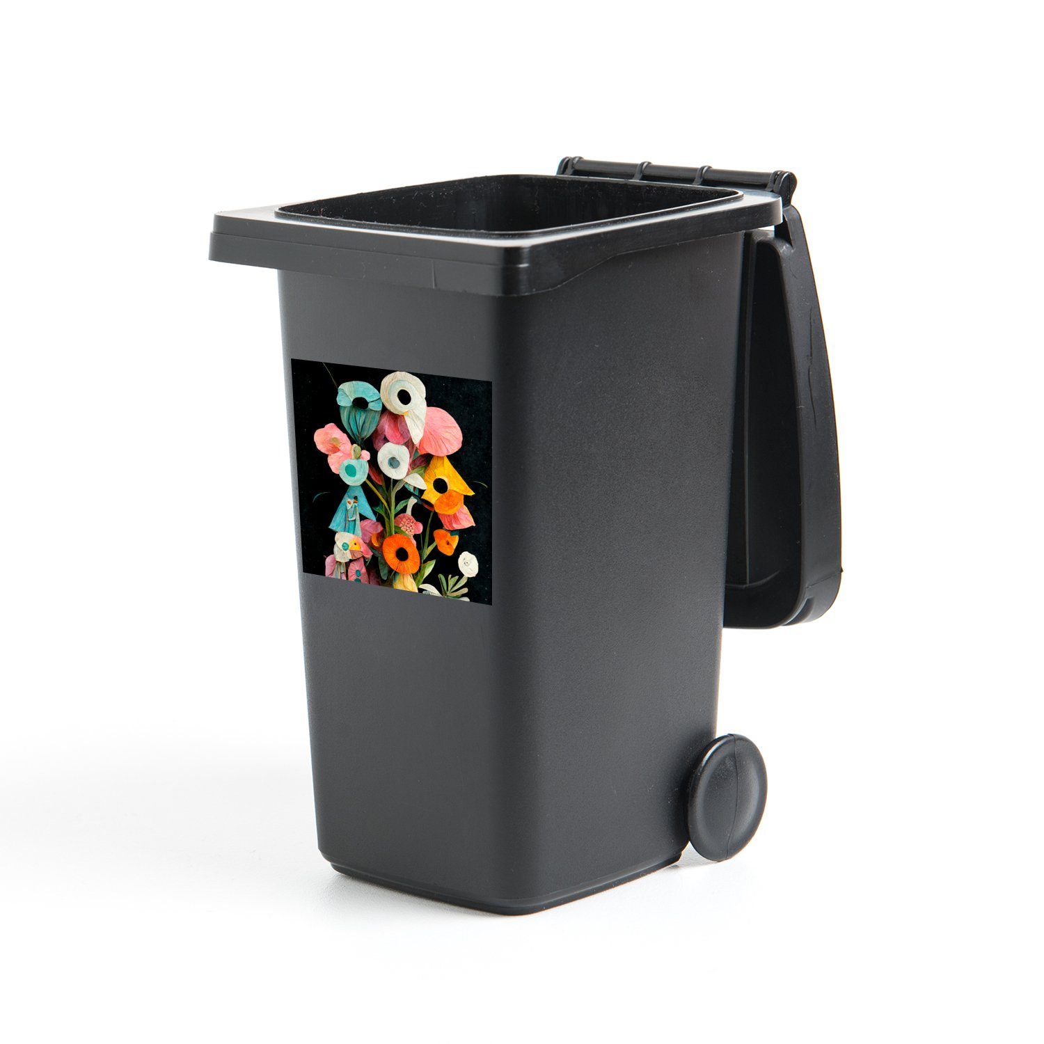 MuchoWow Wandsticker Blumenstrauß - Vase - Blumen - Farben (1 St), Mülleimer-aufkleber, Mülltonne, Sticker, Container, Abfalbehälter