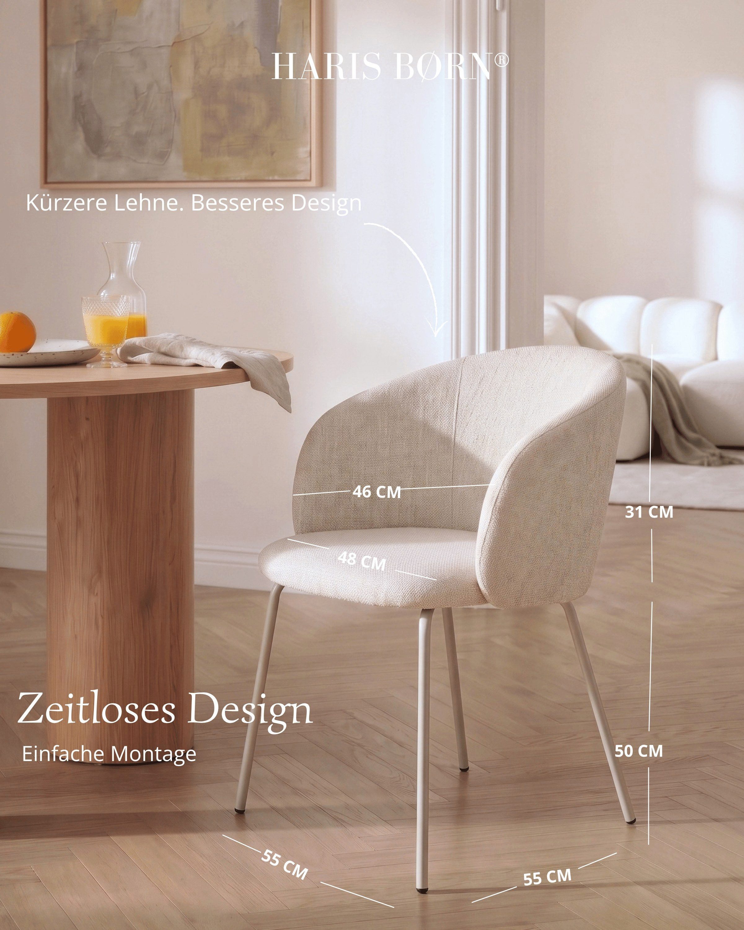 Haris Børn Esszimmerstuhl mit Armlehnen NØR - Hochwertige Polsterstühle für Esszimmer (Set, 6 St), Beige/Beine hellgrau - Premium Esszimmer Stühle & Wohnzimmer  – Bild 2 von 5