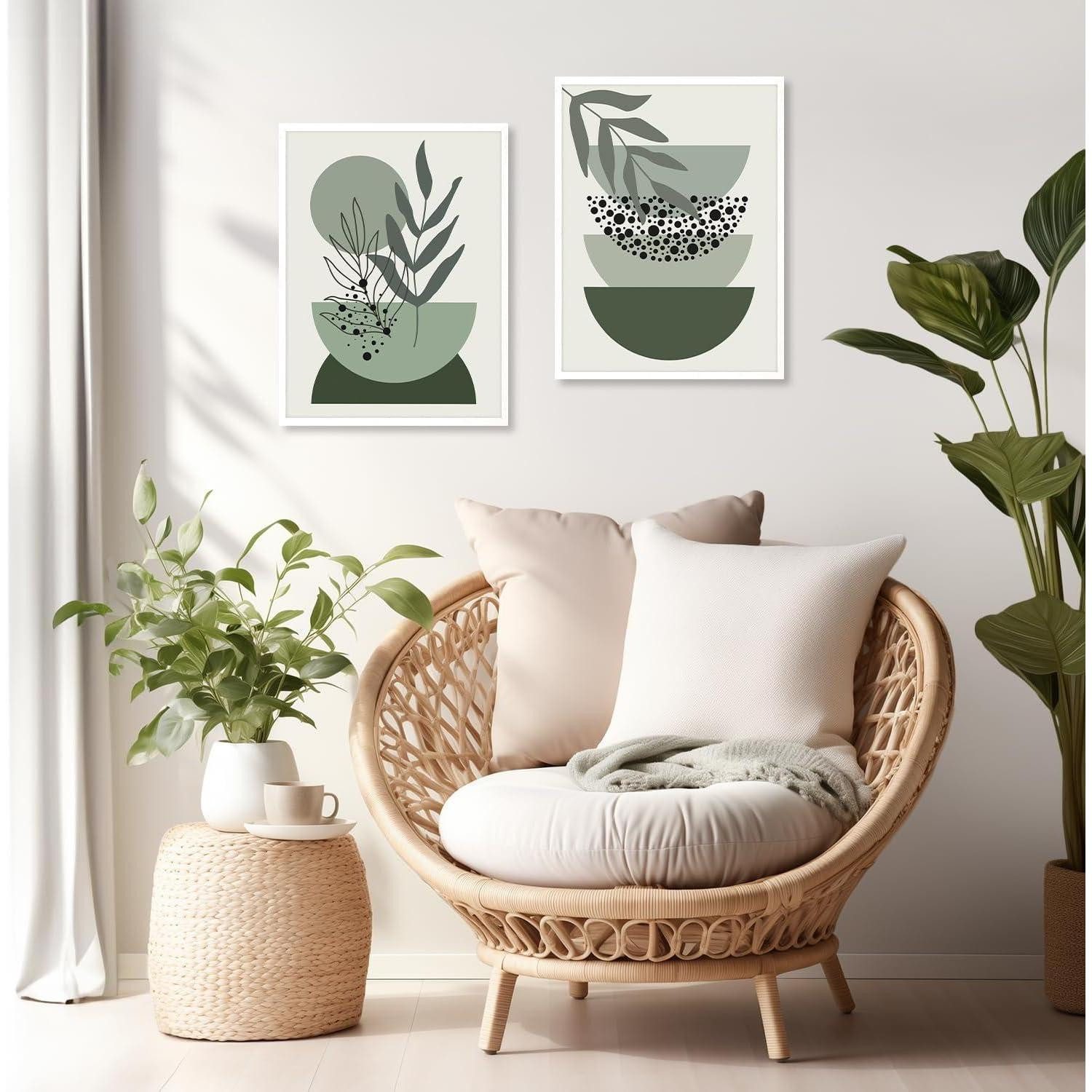 Dazzlewall Poster Salbei Grün Boho Kunstdrucke Poster, Abstrakte Wandbilder 30x40