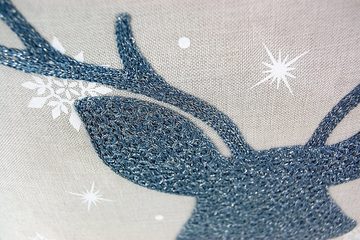 TextilDepot24 Tischdecke mit Stickerei Hirsch Hellgrau weiß eisblau Silber Weihnachtsdeko, bestickt
