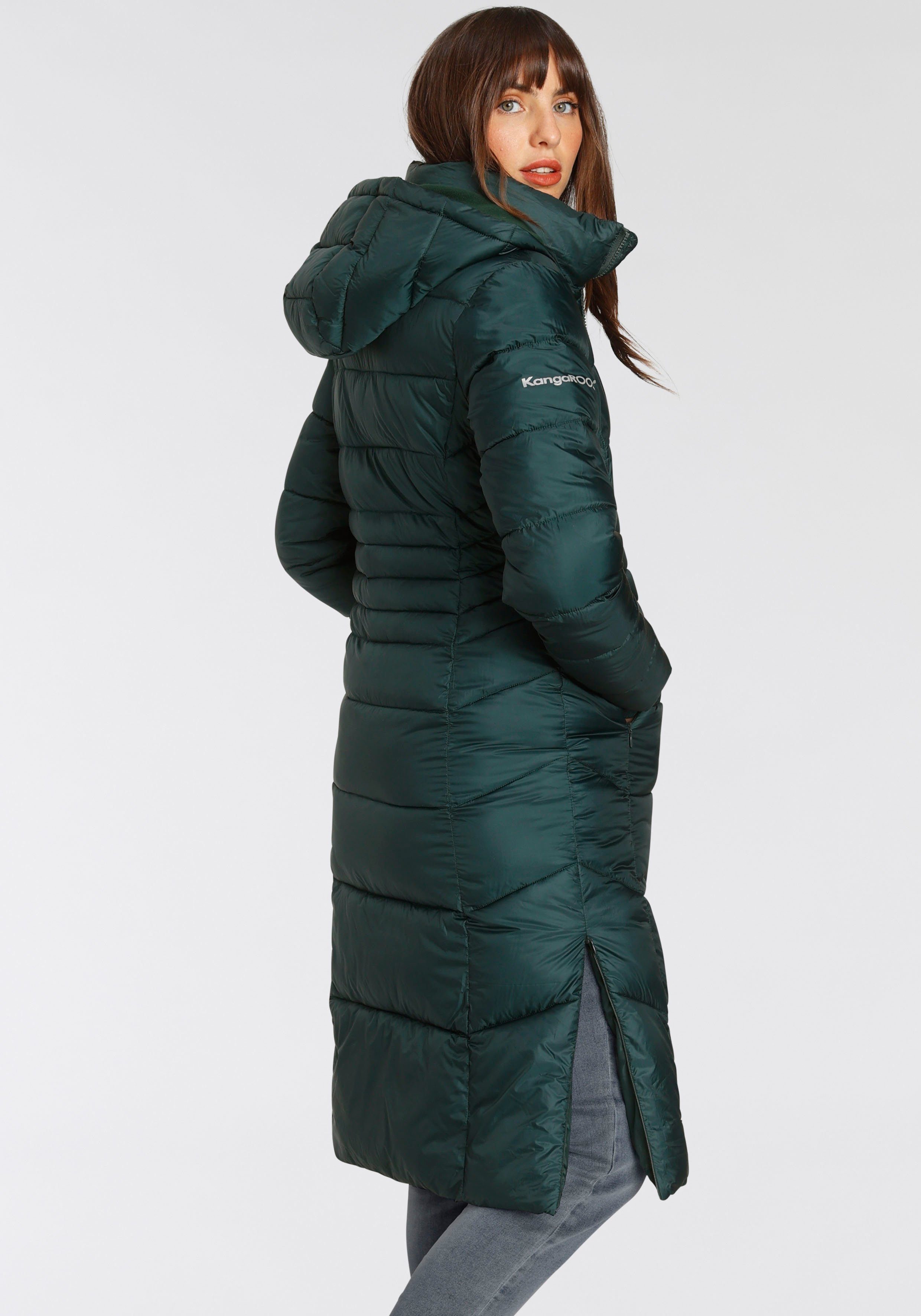 KangaROOS Steppmantel mit abnehmbarer Kapuze darkgreen aus (Jacke Material) nachhaltigem
