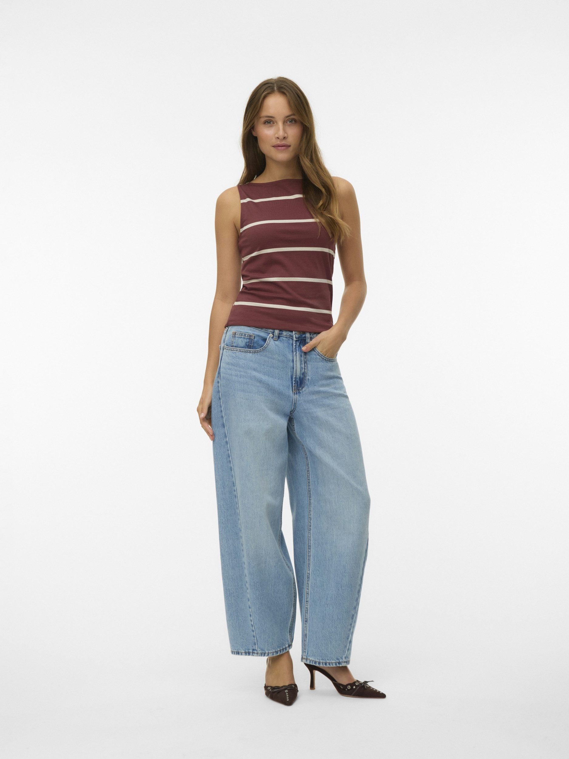 Vero Moda T-Shirt VMDINA SL BOAT NECK TOP JRS GA, Andorra/Oatmeal