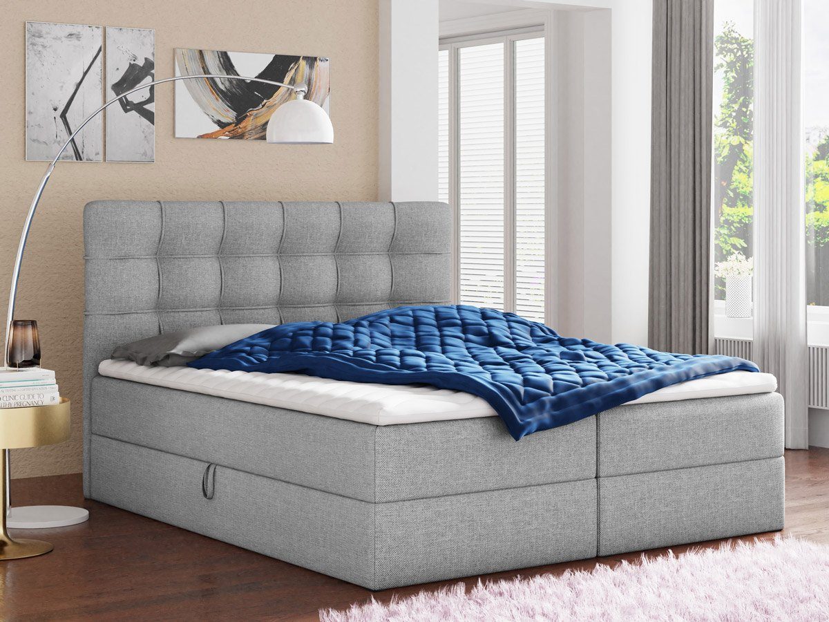 Sofnet Boxspringbett Best (mit zwei Bettkasten, Bonell-Matratze und Topper), Doppelbett, Polsterbett mit Kopfteil