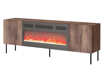 MIRJAN24 TV-Schrank Art Deco 190 mit Kamin (mit zwei Drehtüren) Realistische LED-Flamme mit Deko-Kristallen