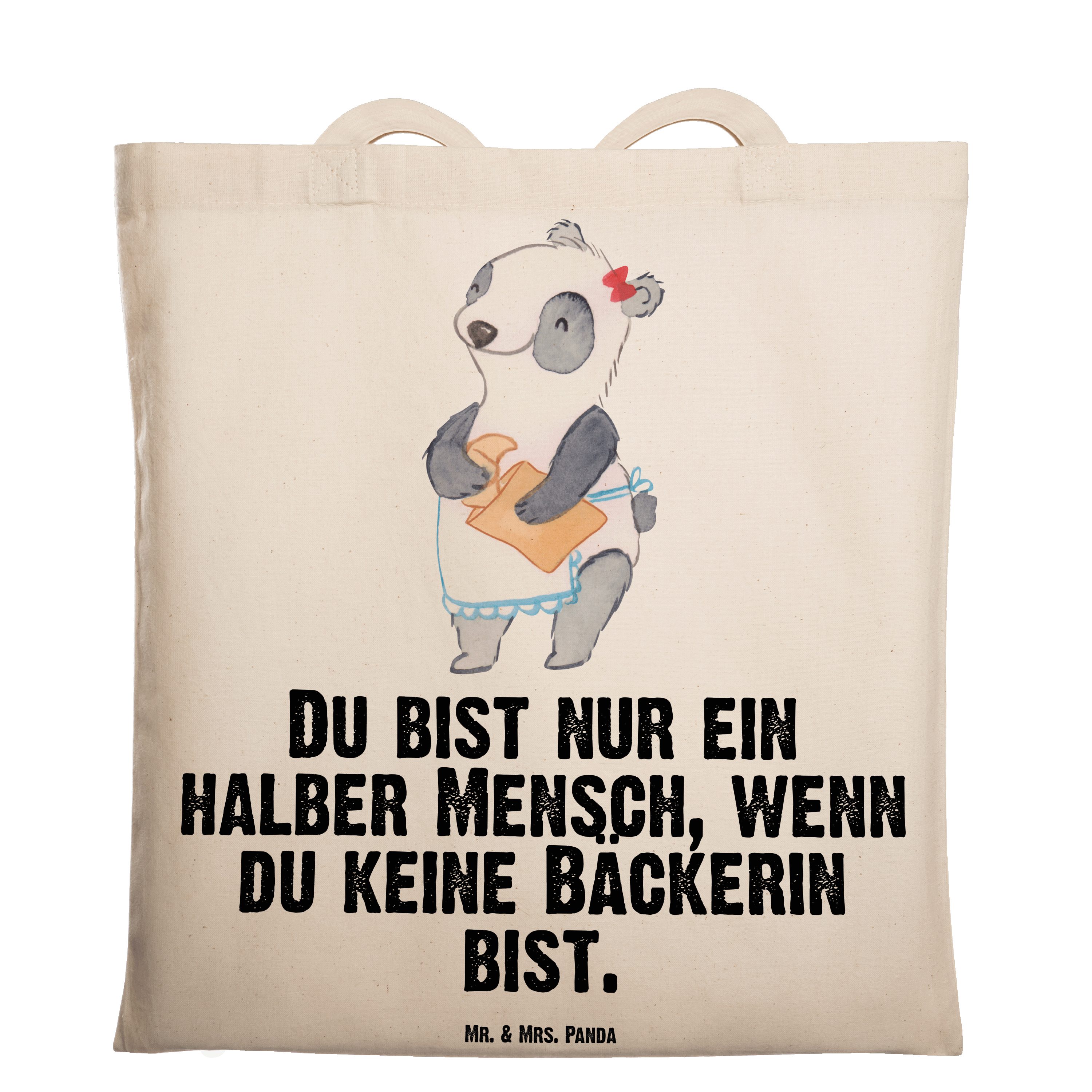 Mr. & Mrs. Panda Tragetasche Bäckerin mit Herz - Transparent - Geschenk, Backstube, Beutel, Dankes (1-tlg)