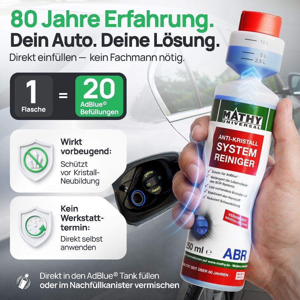 MATHY Diesel-Additiv MATHY-ABR Anti-Kristall-Systemreiniger 250 ml, 0,25 l, (1-St) Reinigt das SCR-System inkl. Pumpe. Zusatz geeignet für AdBlue®