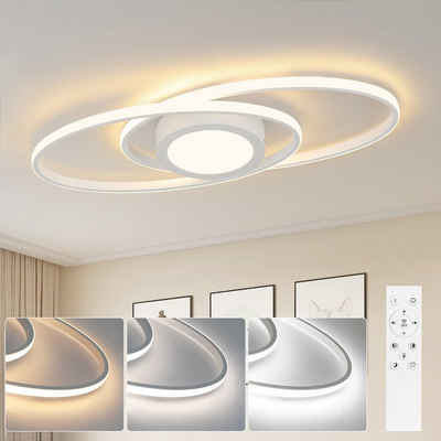 Nettlife LED Deckenleuchte Wohnzimmer Schwarz/Weiß Metall Dimmbar mit Fernbedienung, LED fest integriert, warmes Licht/natürliches Licht/kaltes Licht, 48 W