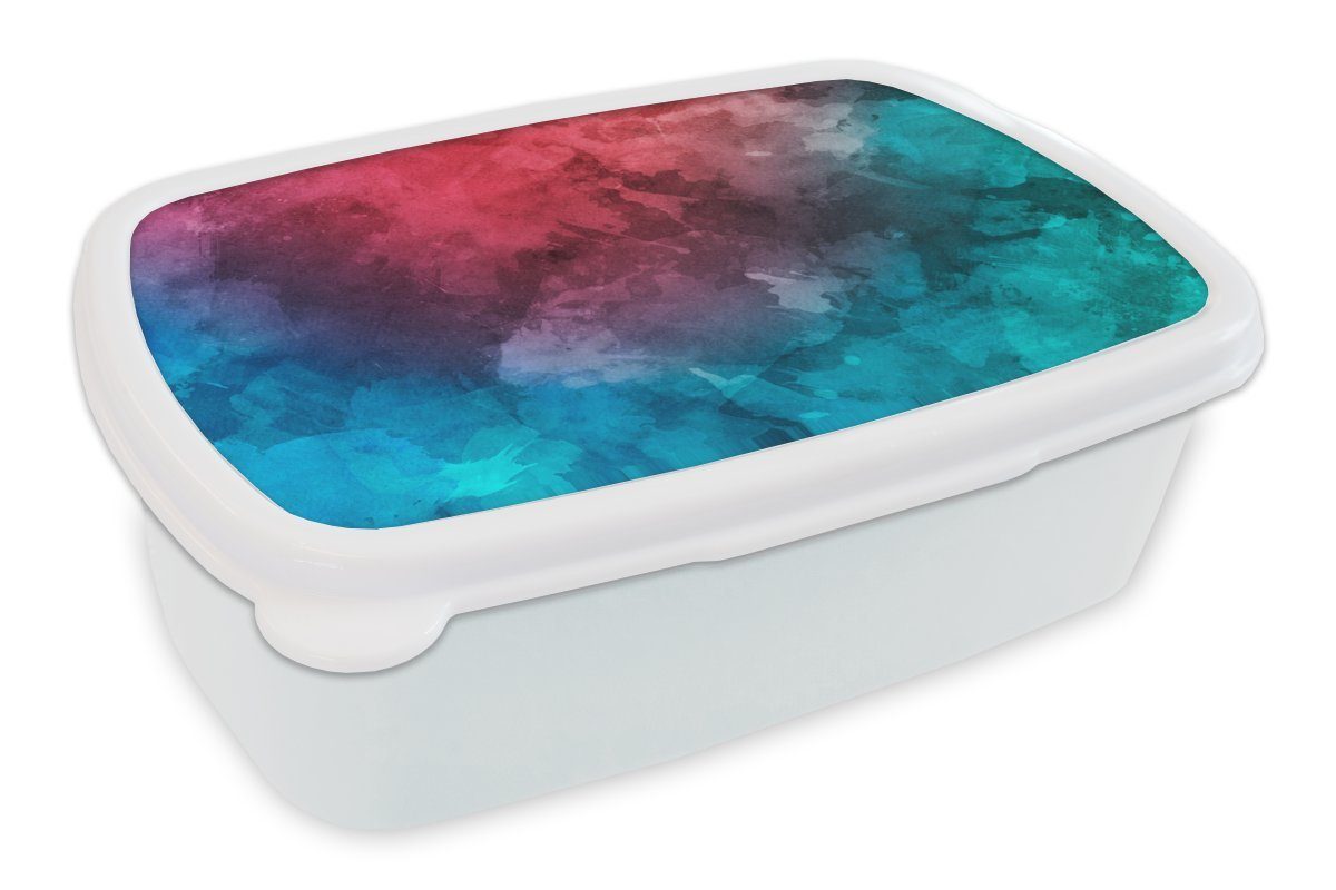 MuchoWow Lunchbox Aquarell - Rot - Blau - Grün, Kunststoff, (2-tlg), Brotbox für Kinder und Erwachsene, Brotdose, für Jungs und Mädchen weiß