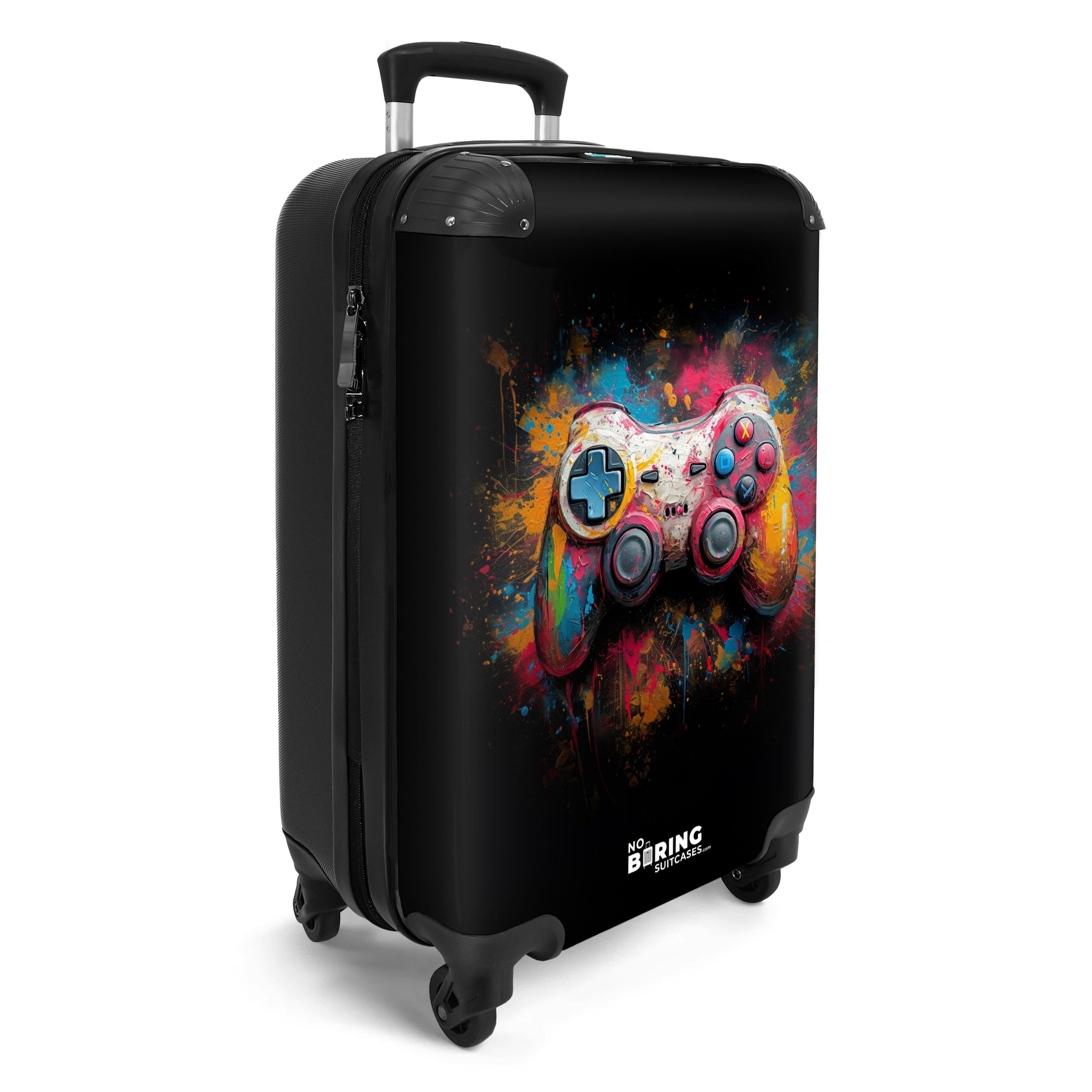 NoBoringSuitcases.com© Kinderkoffer Mit Farbe beschmierter Gamecontroller 55x35x20cm, 4 Rollen, Reisetasche mit Rollen, Koffer Handgepäck Flugzeug