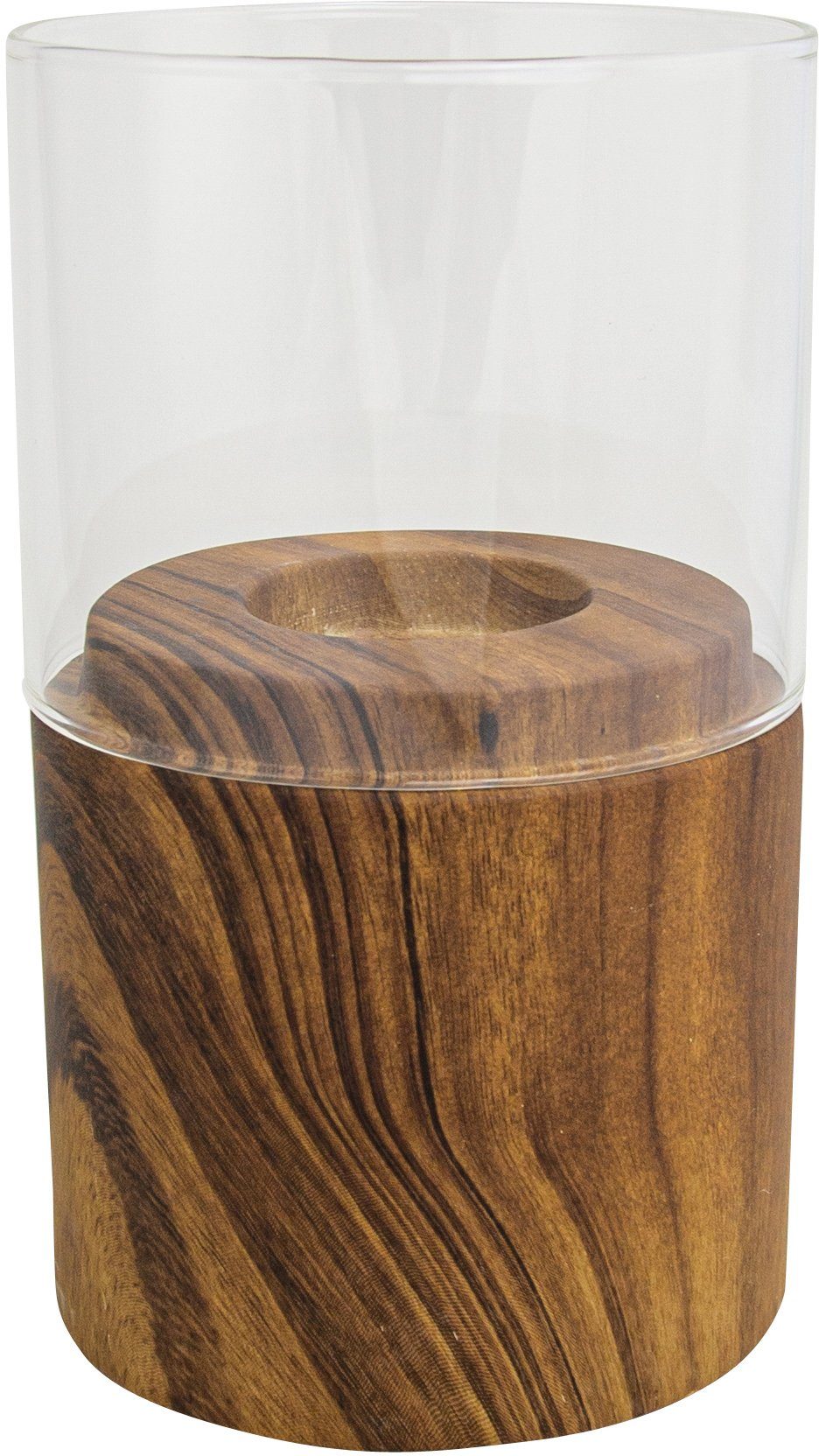 Porzellan WEINBERGER dunkelbraun Holzdesign, RIFFELMACHER Höhe 19 aus & Glas, Natur-Look, & Teelichthalter cm Windlicht, Weihnachtsdeko,