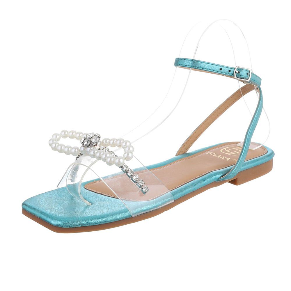 Ital-Design Damen Freizeit Riemchensandalette Blockabsatz Riemchensandalen in Türkis