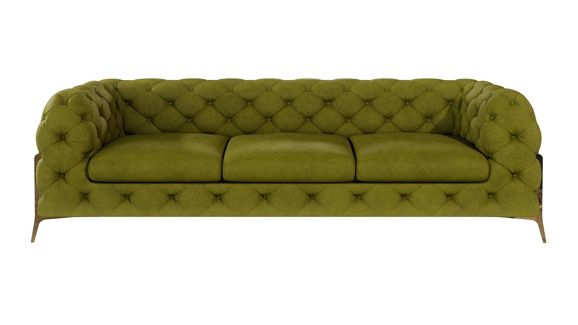 mit Goldene Polstergarnitur Möbel (1x Olive Ashley Metall 1x 3-Sitzer-Sofa, Chesterfield Sessel), Polstergarnitur 2-Sitzer-Sofa, mit 1x S-Style Füßen, 3+2+1 Wellenfederung