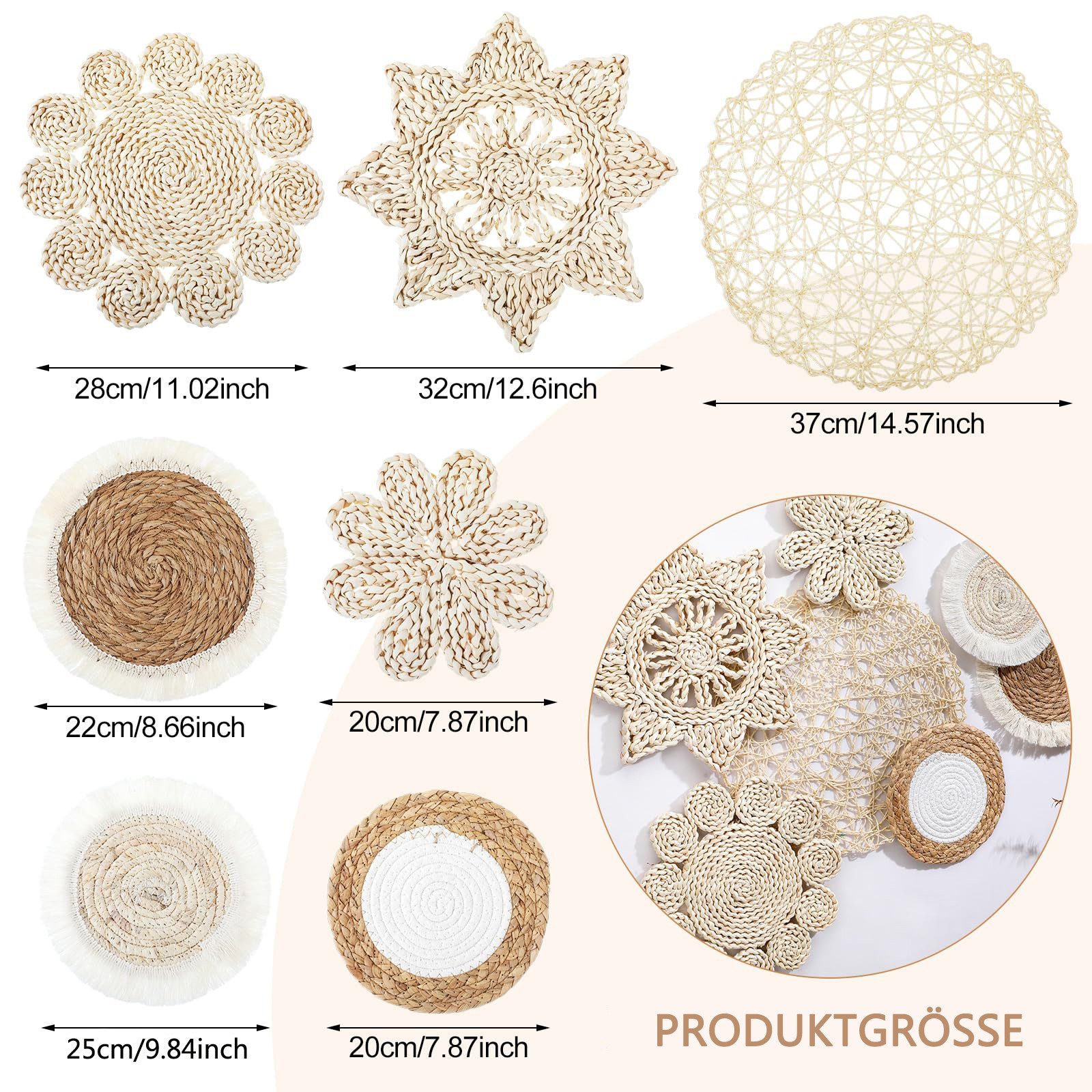 Minicloss Wanddekoobjekt 7 Stück Boho-Wandkörbe, Dekoration zum Aufhängen, runde Wandkunst (7 St), für Bauernhaus-Wohnzimmer, Schlafzimmer, Küchendekorationen – Bild 3 von 5