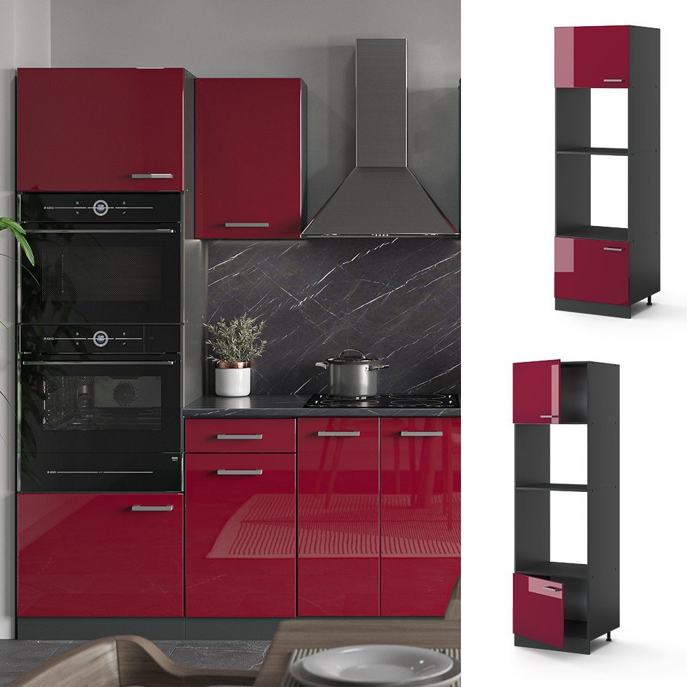 Vicco Mikrowellenumbauschrank R-Line, Rot Hochglanz/Anthrazit, 60 cm (1-St) – Bild 2 von 5