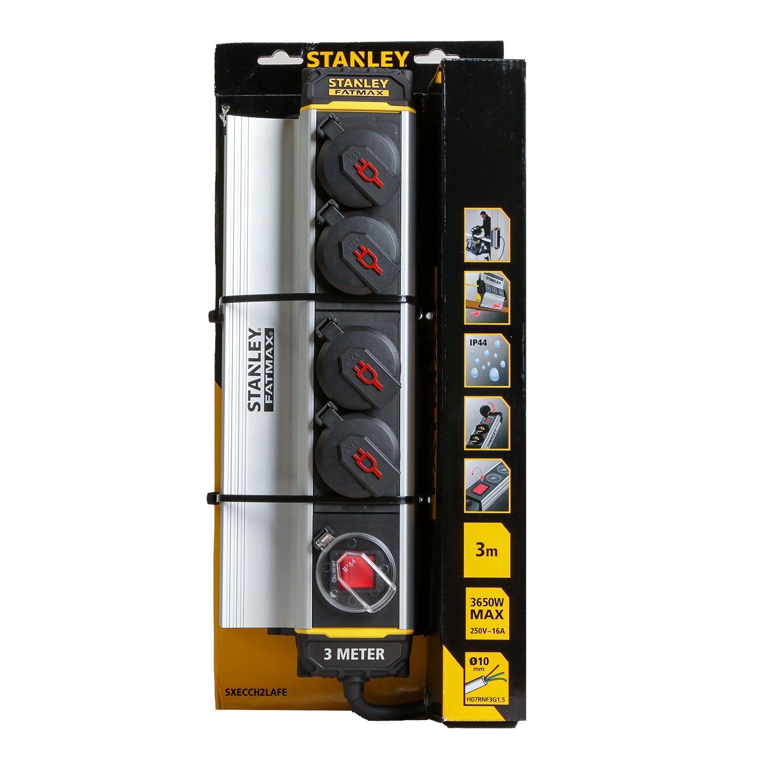 STANLEY ALU Mehrfachstecker 4-Fach Klemme Schalter Mehrfachsteckdose (IP44), Steckdosenleiste IP44 mit Schalter Mehrfachsteckdose Steckerleiste 3m – Bild 4 von 5