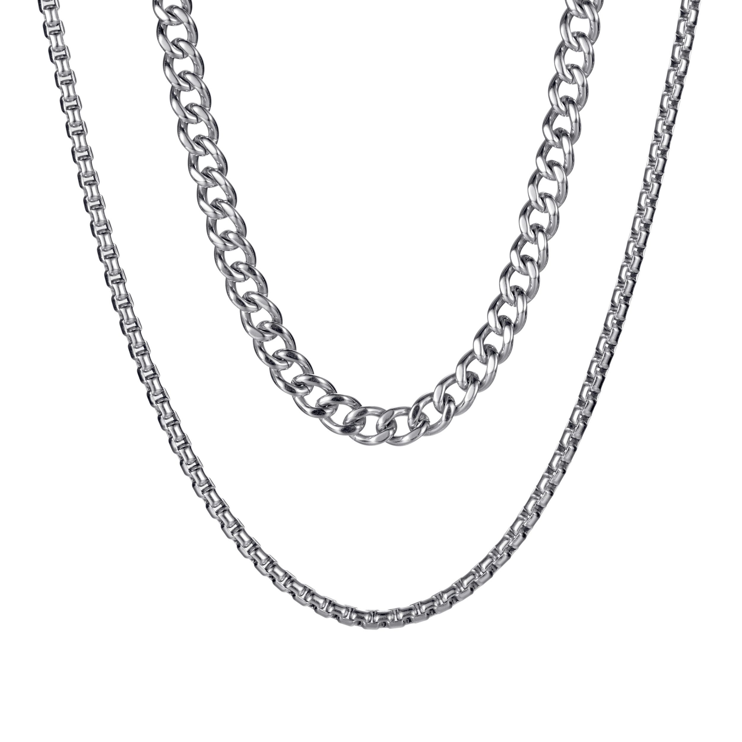 Kingka Edelstahlkette Herren Gliederkette, Doppelkette, silberfarben, Herren Schmuck, perfekte Geschenkidee zu Geburtstag, Weihnachten