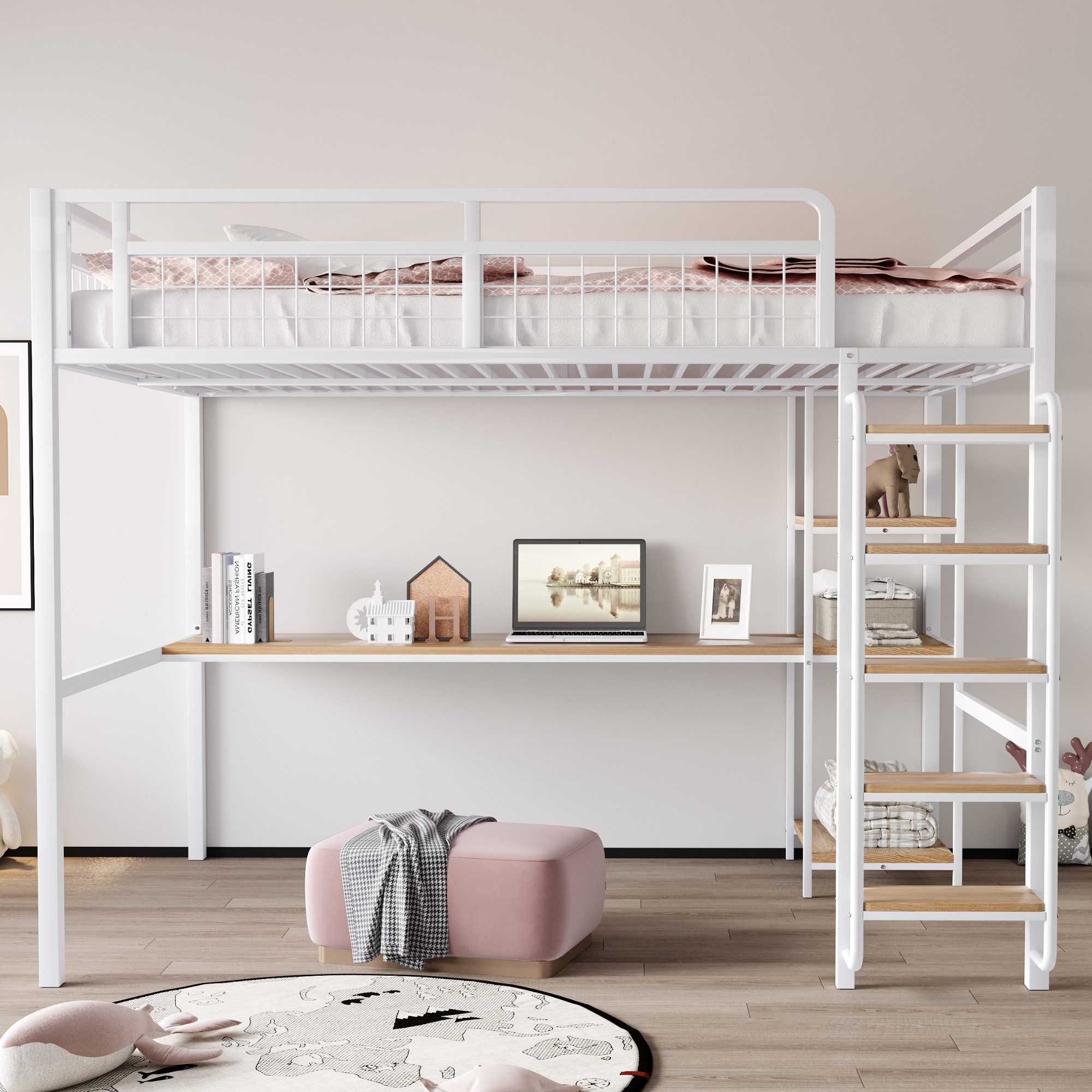 Merax Hochbett (1-St., Metallbett Einzelbett für günstig online kaufen