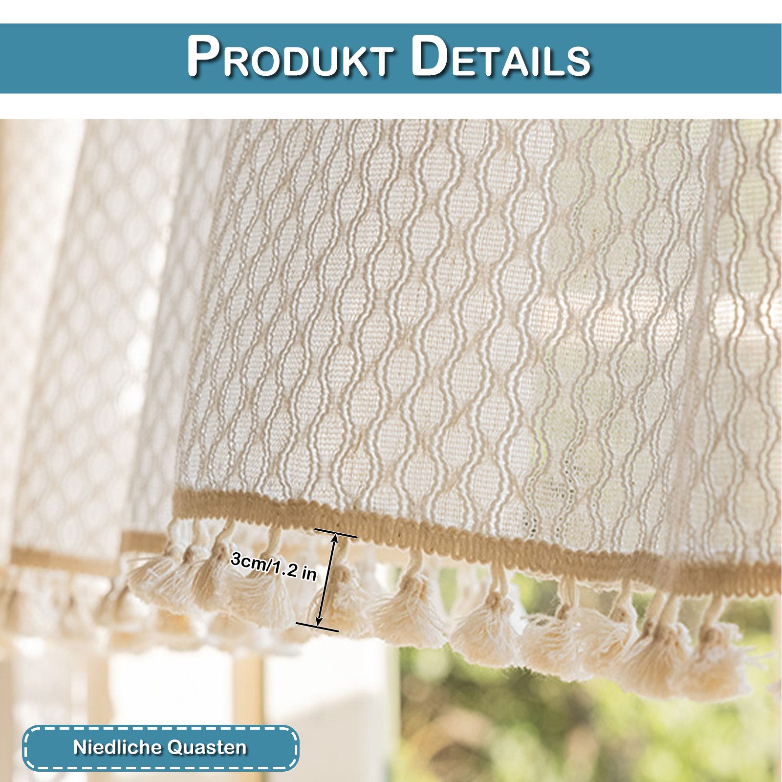 Qelus Scheibengardine Boho Vorhang Gardinen Kurz Fenster Quaste Bistrogardi günstig online kaufen