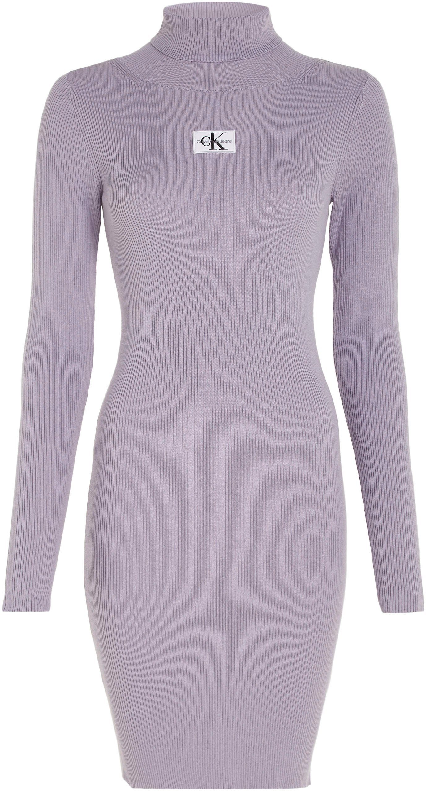 Calvin Klein Jeans Strickkleid ROLL BADGE NECK DRESS SWEATER Lavender Aura