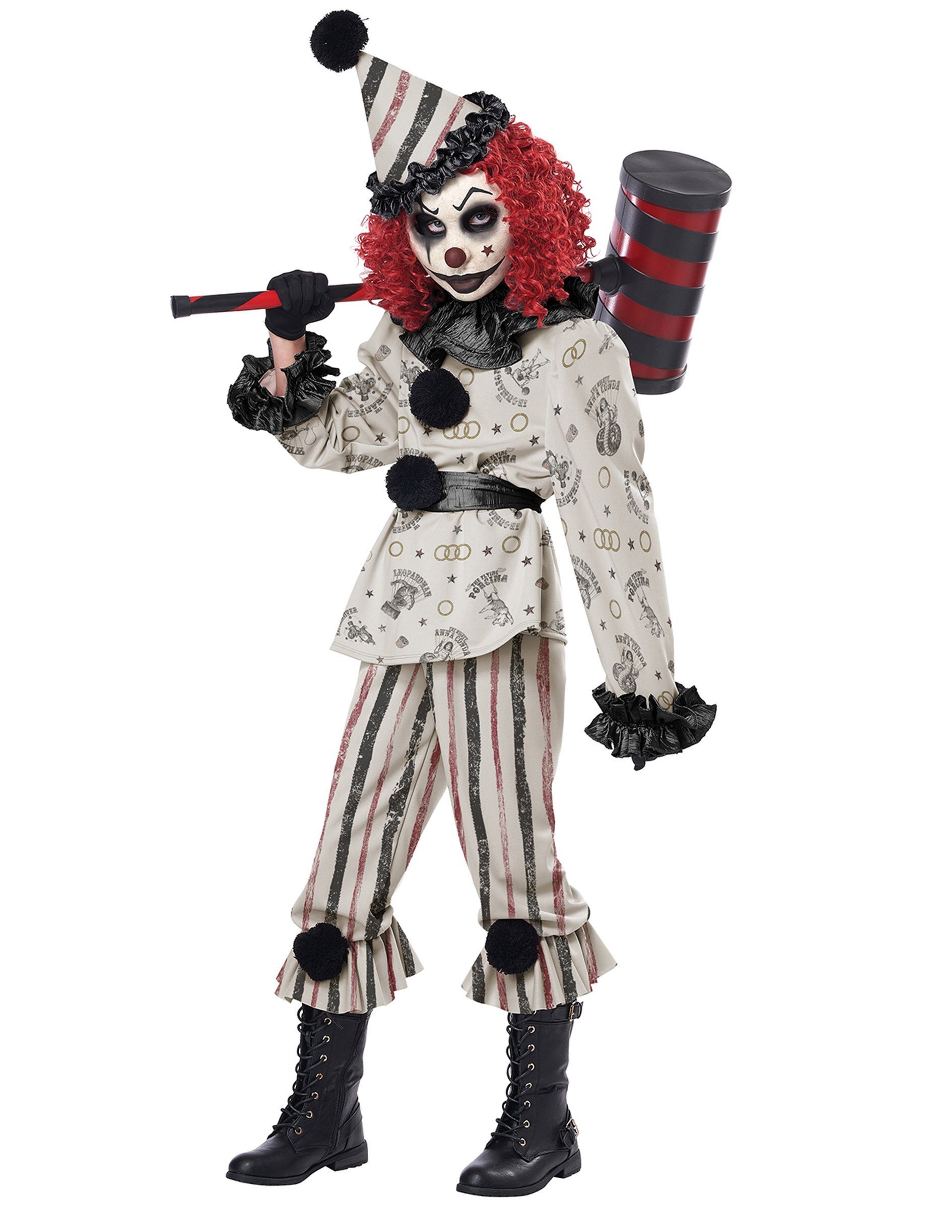 California Costumes Kostüm Finsteres Clown-Kostüm für Kinder Halloweenkostüm schwarz-weiss