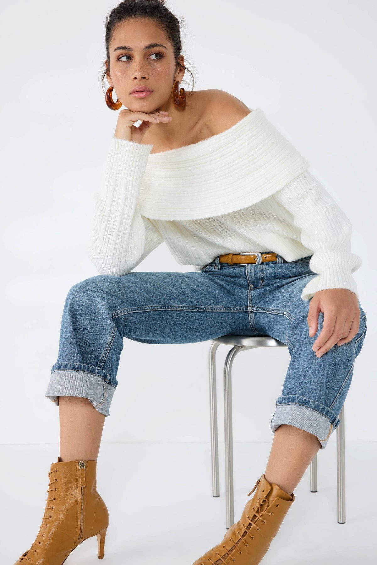 Sweater Strickpullover mit U-Boot-Ausschnitt