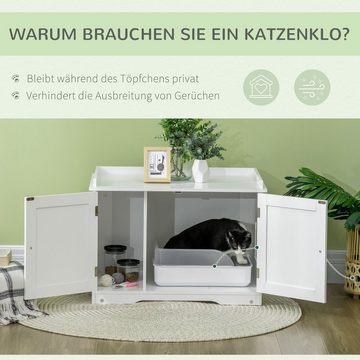 PawHut Katzentoilette Katzenklo mit Magnettüren, verstellbarem Trennwand, Weiß, MDF, 86B x 48L x 52H cm