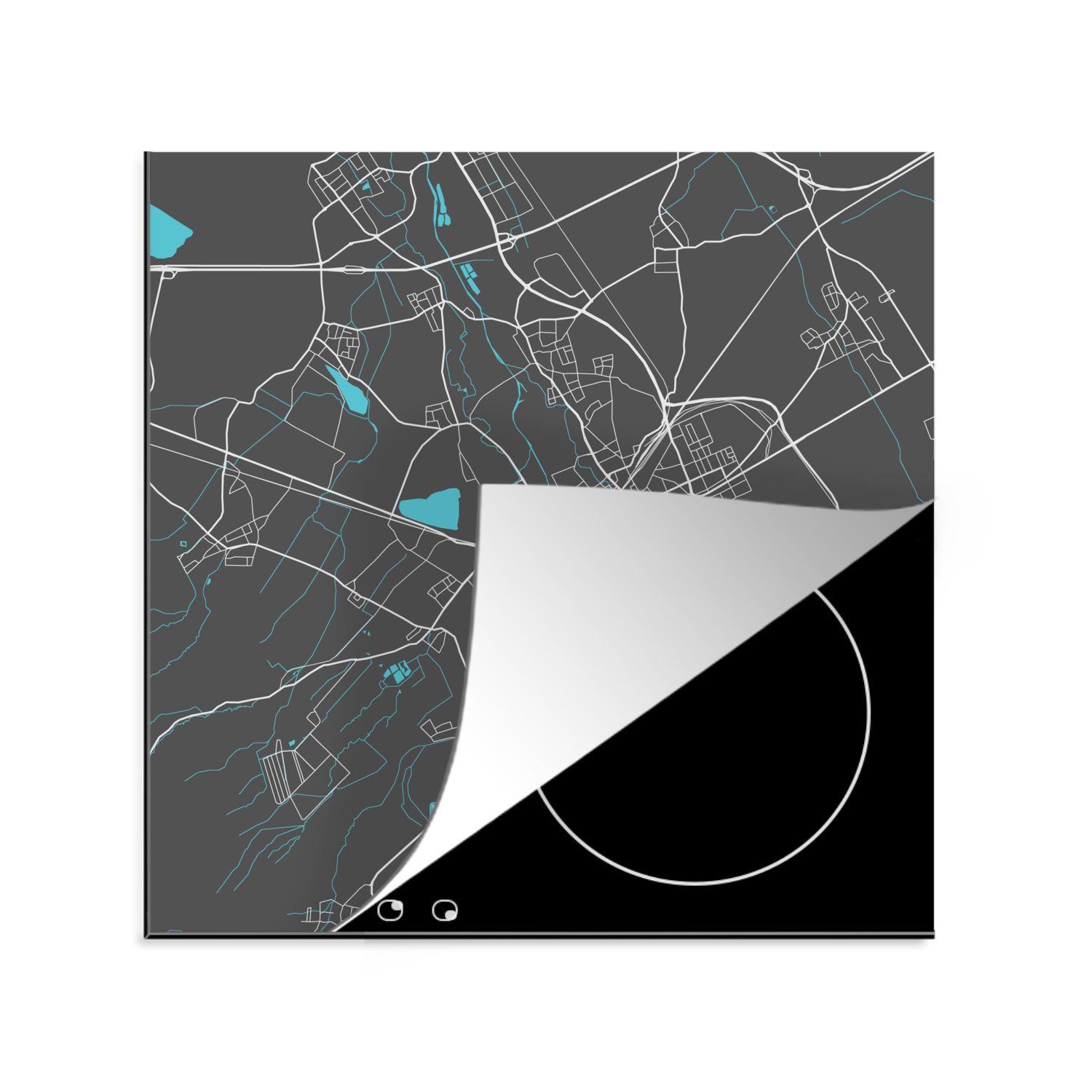 Arbeitsplatte - cm, Stadtplan - für Düren - Herdblende-/Abdeckplatte Blau Karte, - Ceranfeldabdeckung, küche (1 MuchoWow Vinyl, Deutschland tlg), 78x78