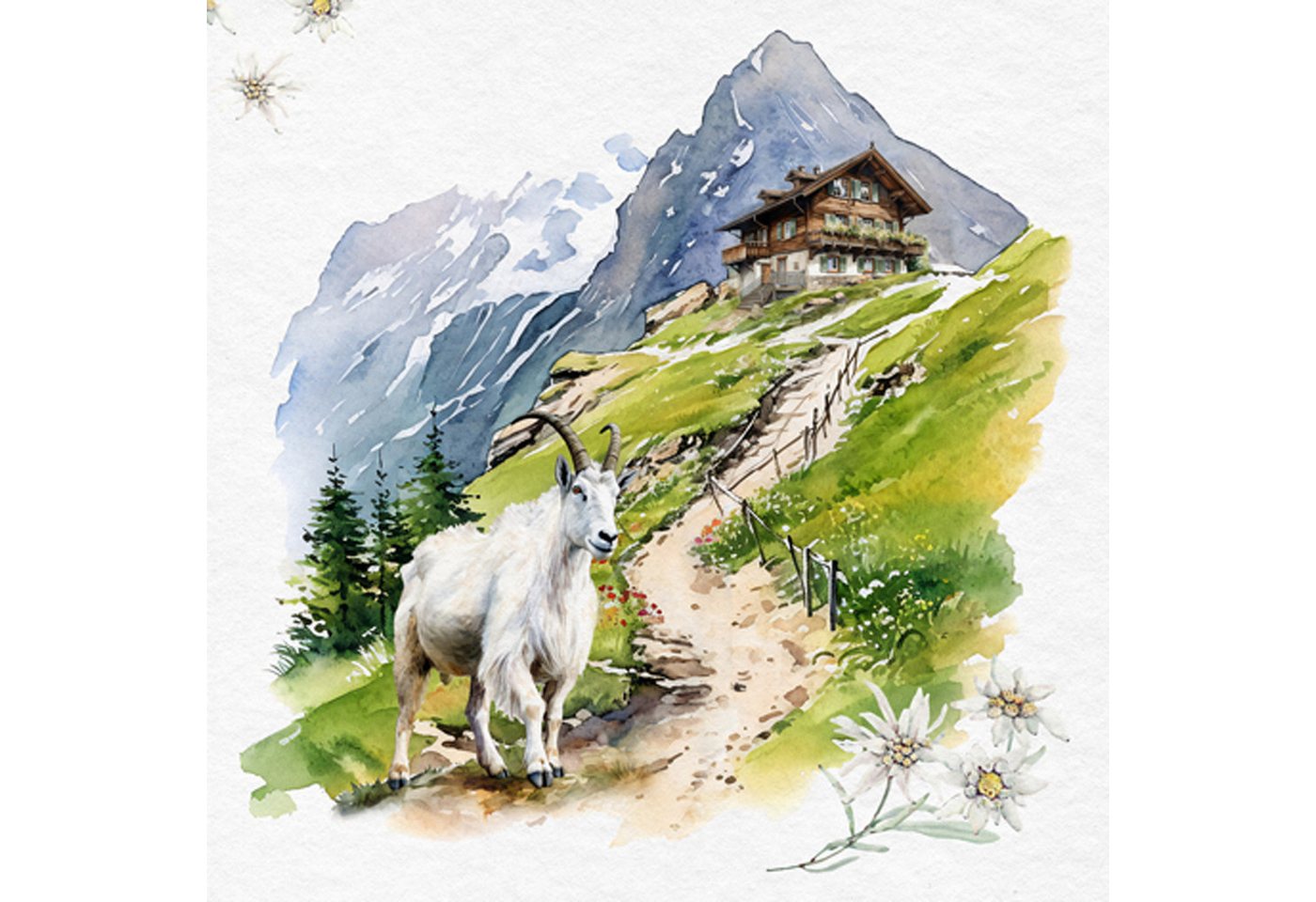 ti-flair Papierserviette, Servietten Papier 33x33cm 3-lagig Ziege auf der Alm 20 Stück