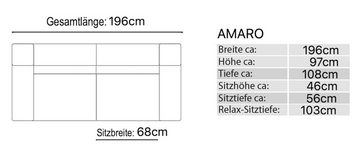 Sofanella 2-Sitzer Sofanella Ledersofa AMARO Zweisitzer elektrisch Couch in Grau