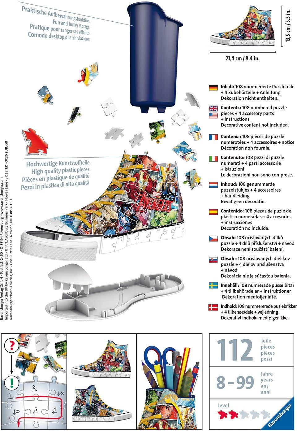 Ravensburger 3D-Puzzle Sneaker Europe, Puzzleteile, schützt Made in - - FSC® Wald 108 Avengers, weltweit