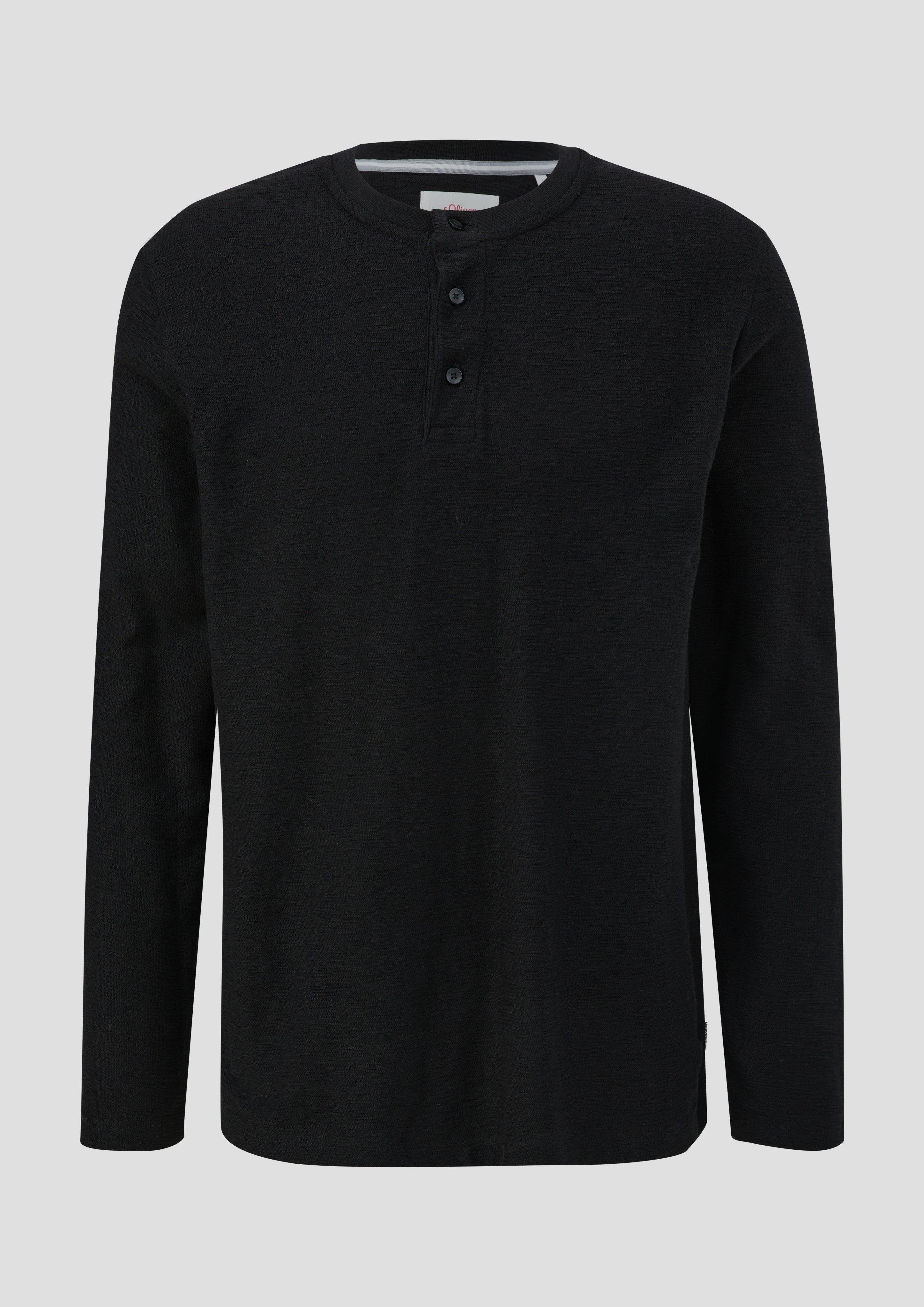 in Longsleeve schwarz s.Oliver Langarmshirt Slub-Yarn-Qualität