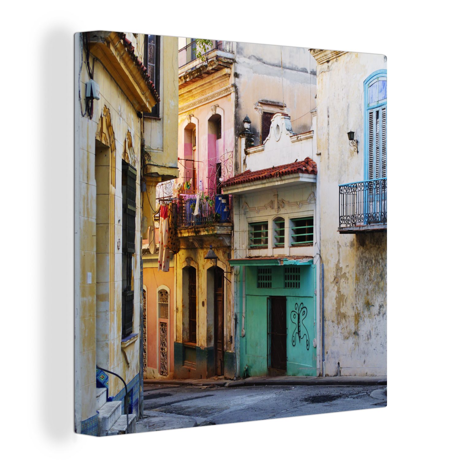 OneMillionCanvasses® Leinwandbild Bunte Straße in der kubanischen Hauptstadt Havanna, (1 St), Leinwand Bilder für Wohnzimmer Schlafzimmer
