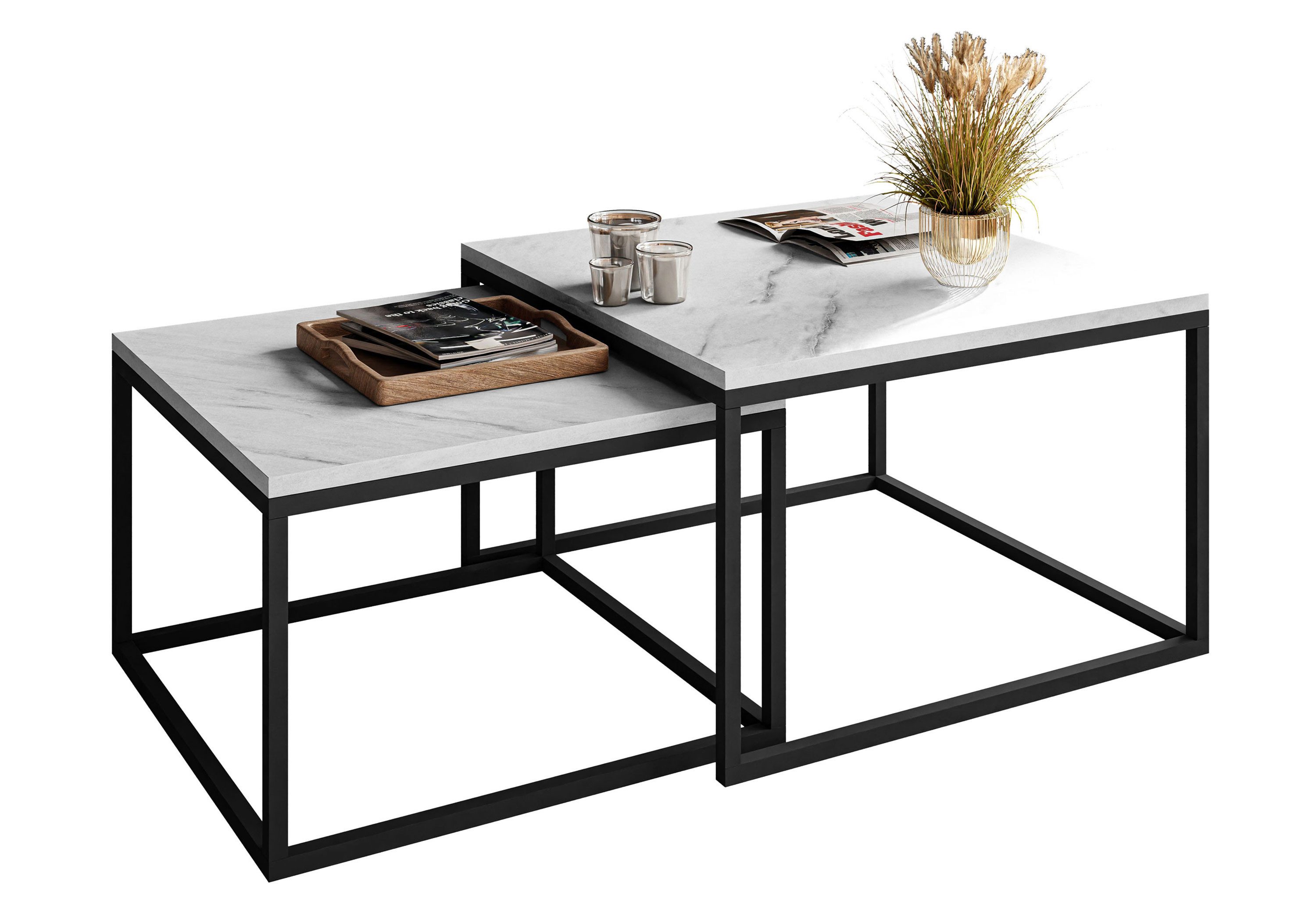 Lookway Couchtisch YOSHI 2in1 Levanto Marmor (2er-Set), Breite: 70 cm und 60 cm
