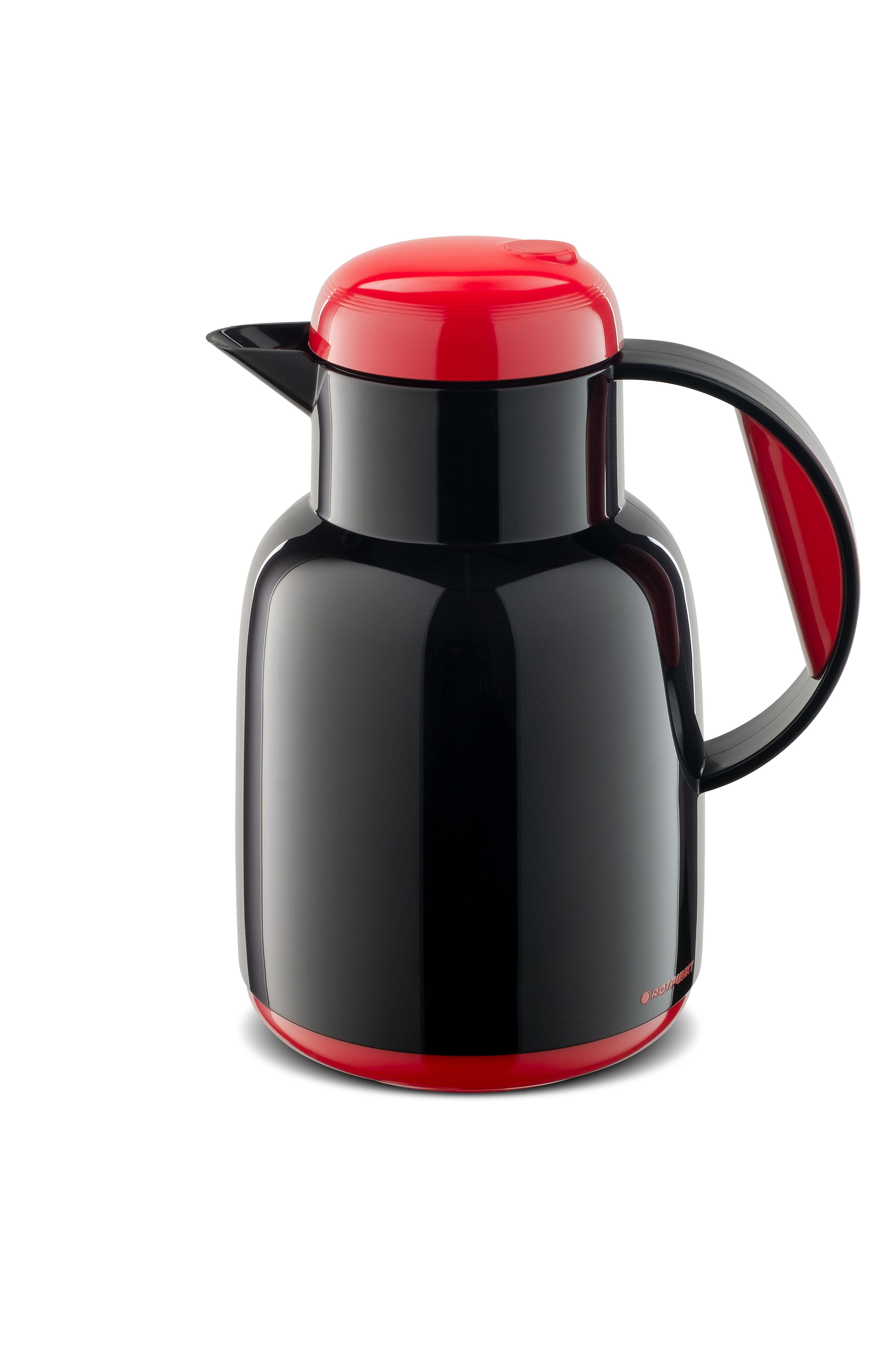 ROTPUNKT Isolierkanne 1,0 ltr. Glaseinsatz I 24 Std warm 36 std kalt I Made in Germany, 1 l, (Kaffeekanne I Teekanne, 970 onyx/cayenne), Glaskolben aus doppelwandigem Rosalin-Glas
