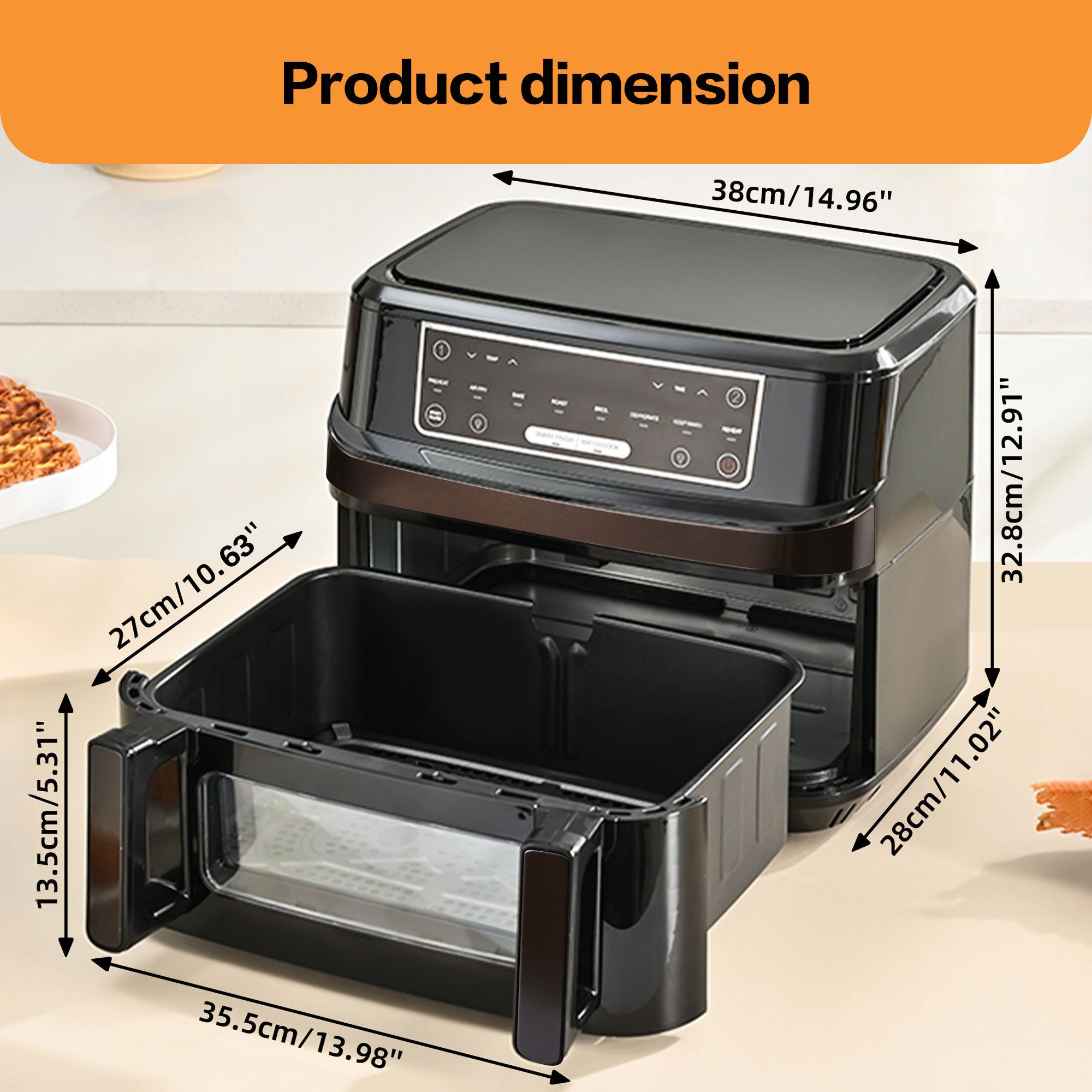 GIDGIMO Heißluftfritteuse 12L XXL 2-in-1 Dual-Zone-Technologie, Doppel-Heizelement Air Fryer, 2600 W, Smart Finish & Match Cook, 8 Programme, Inkl.Trennwand & Rezeptbuch