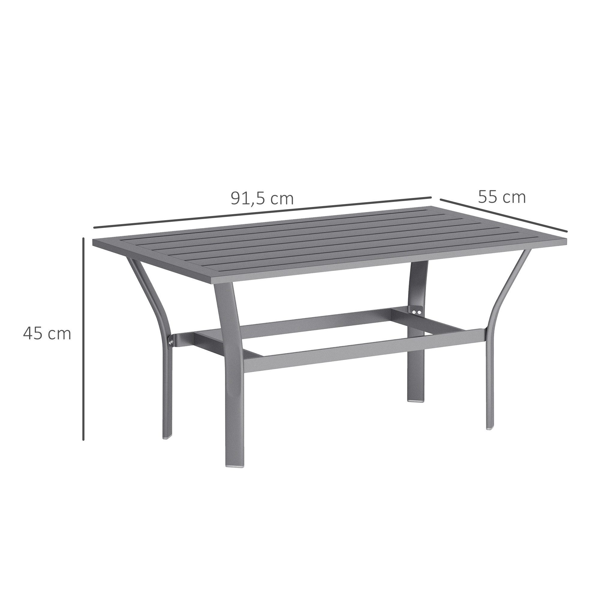 Outsunny Beistelltisch mit Lamellendesign (Metall Balkontisch, 1-St., wetterfest Kaffeetisch), für Balkon Garten Terrasse Veranda 91,5 x 55 x 45 cm Dunkelgrau