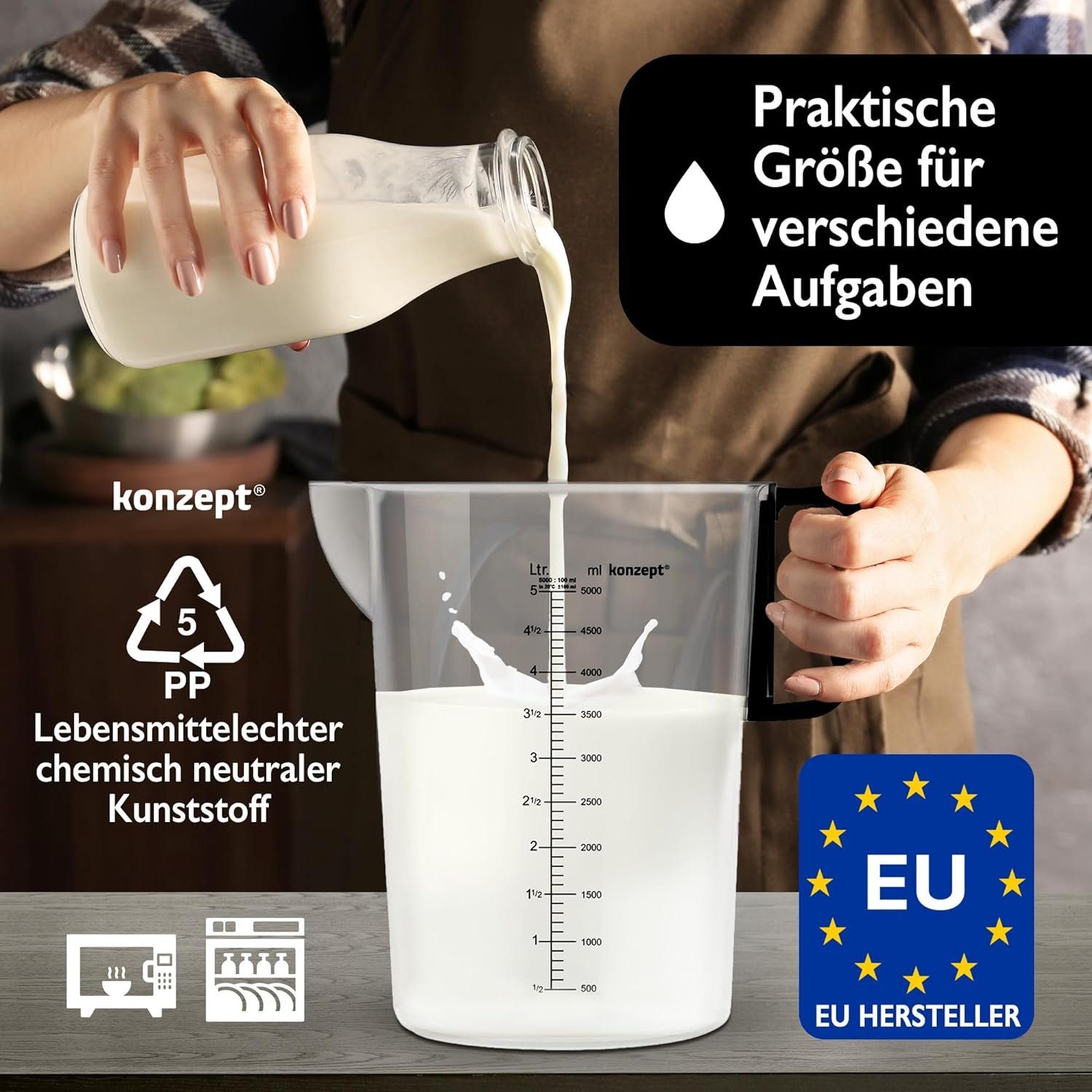 KONZEPT Messbecher Verschiedene Größen zur Wahl, (Litermaß, Kunststoff), Ideal für Küche, Garten, Werkstatt, Transparent – Bild 4 von 5