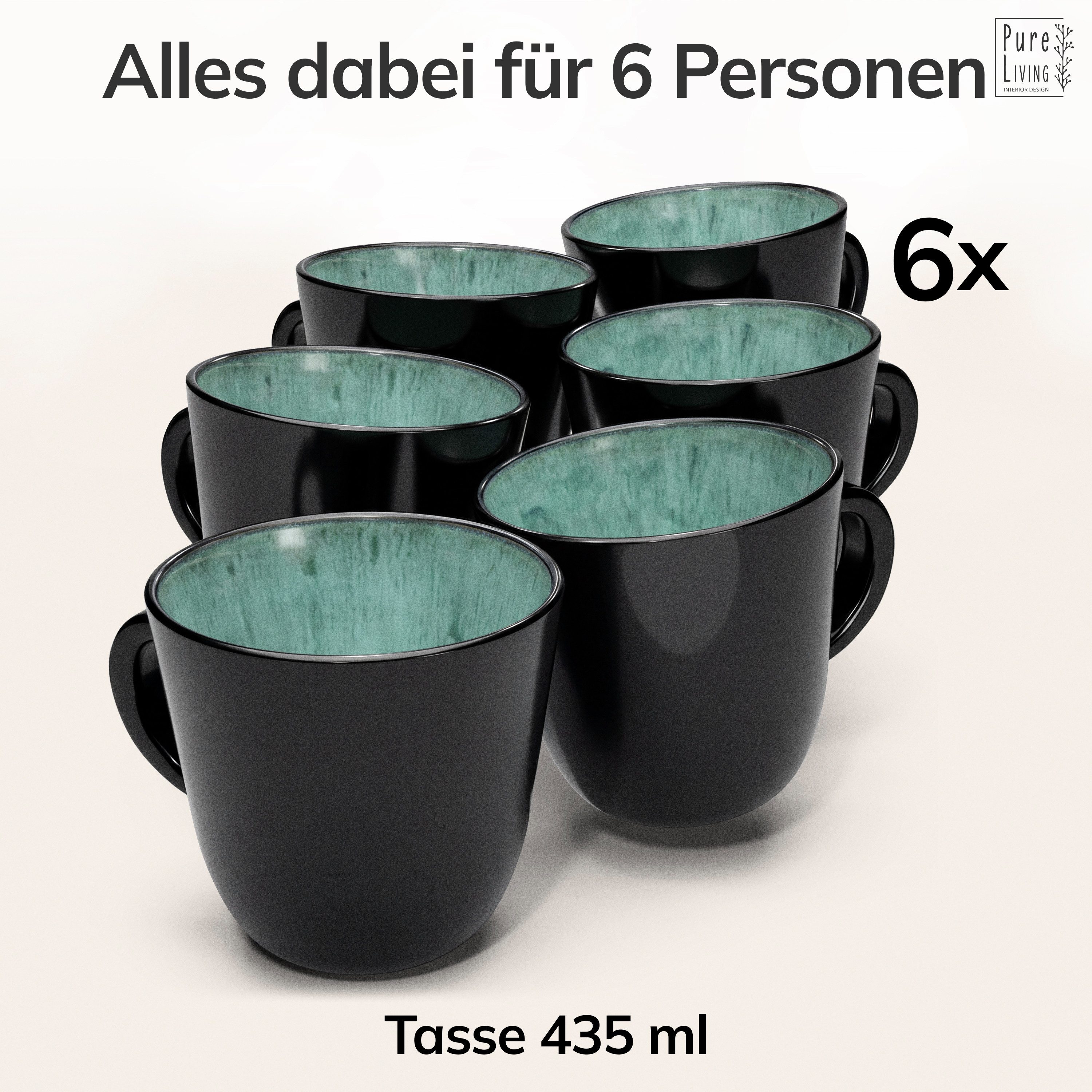 PURE LIVING INTERIOR DESIGN Geschirr-Set Ibiza Becher, 6er-Set, 435 ml, Salbeigrün, Steingut (6-tlg), 6 Personen, Steingut – Bild 5 von 5