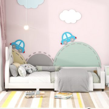 BlingBin Einzelbett Kinderbett 90×200cm (1-tlg., Form von Karton-Ohren, Weiß), mit Holz Lattenroste und Rückenlehne