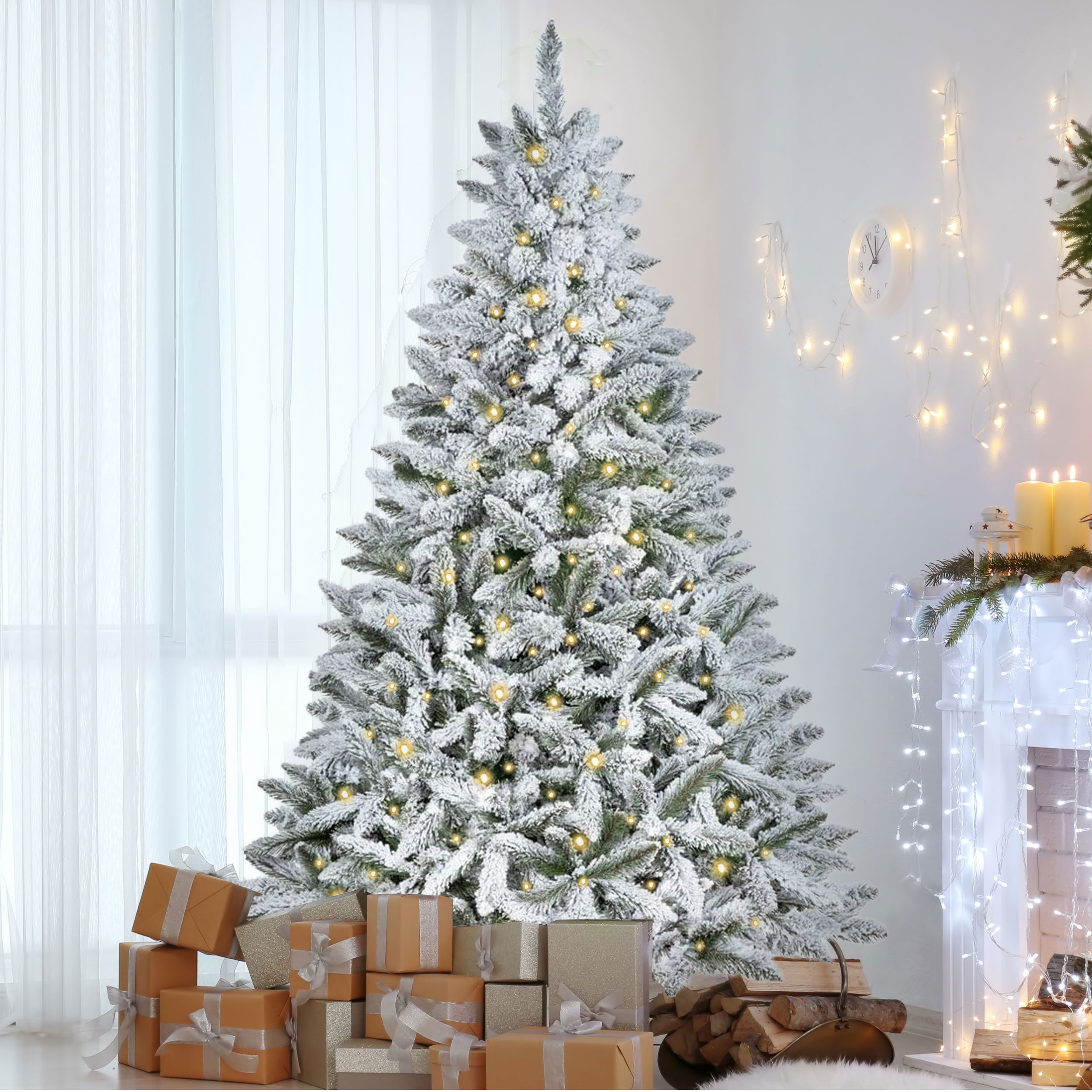 Künstlicher Weihnachtsbaum Tannenbaum mit beleuchtung, LED Christbaum, mit Schnee, PE+PVC