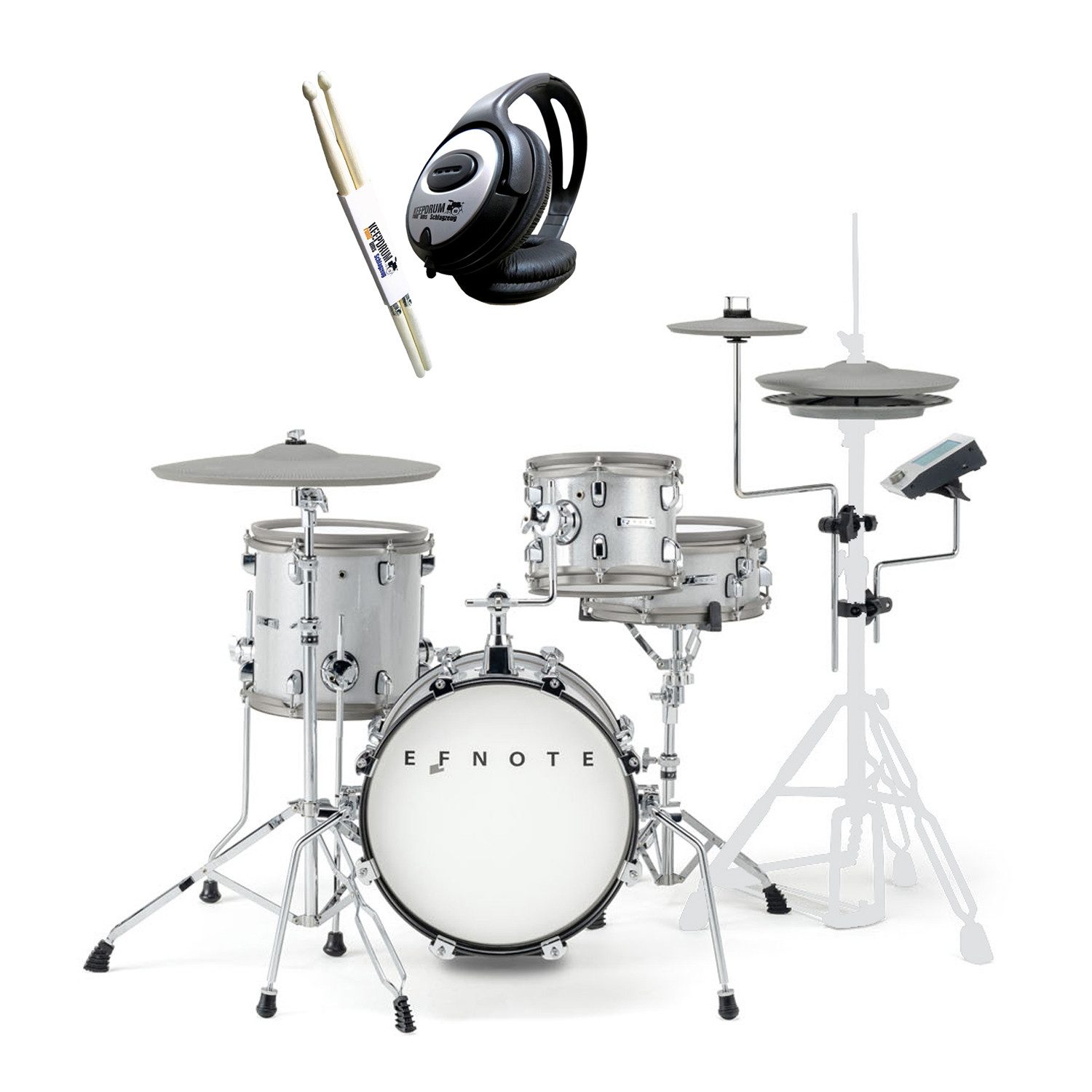 E-Drum Efnote Mini E-Drum mit Kopfhörer und Schlagzeugstöcken