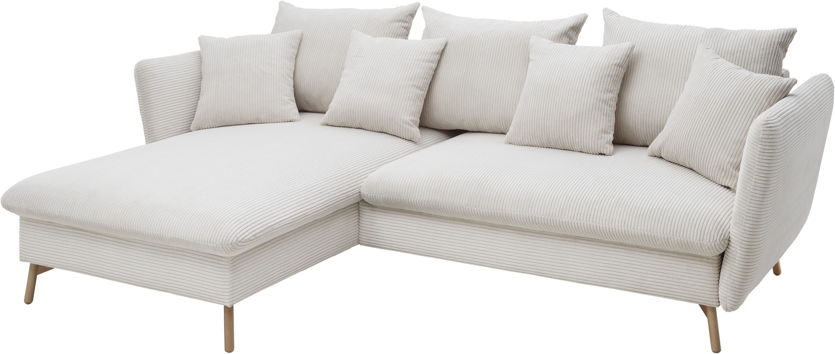 OTTO home Ecksofa MERLE, 258 cm, L-Form, traumhafter Cord, mit Bettfunktion und Bettkasten, Liegefläche 224 x 139