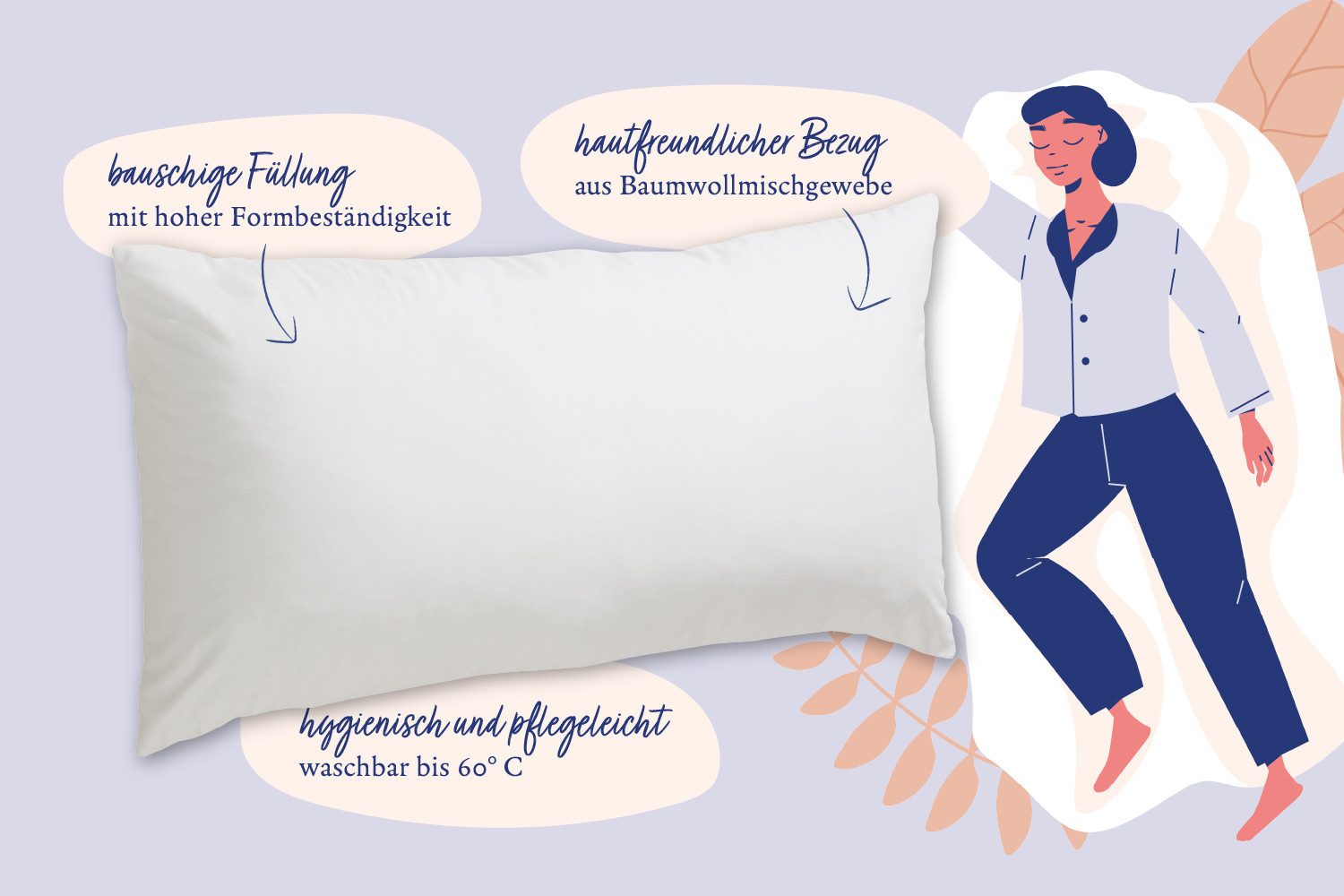 Nightlife Kopfkissen Faserkissen, Füllung: 100% Polyester - Hohlfaserkugeln recycelt, Bezug: feuchtigkeitsregulierend, Seitenschläfer, Rückenschläfer, Bauchschläfer, waschbar bis 60°C, allergikergeeignet, Produktion in Deutschland