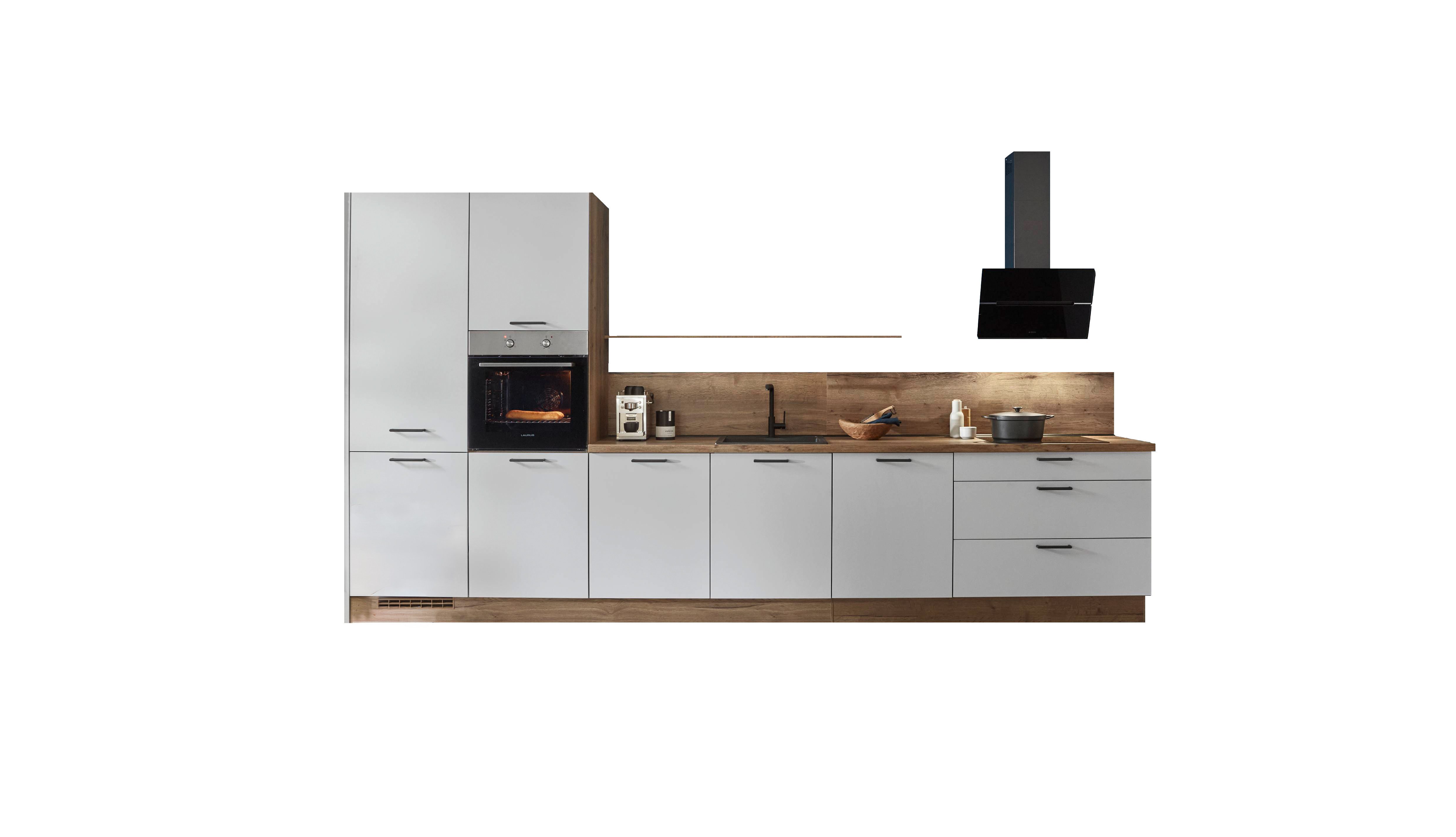 nobilia® Küchenzeile Bardu, individuell anpassbar, gratis Küchenplanung mit Profis, (Breite 420 cm), vormontiert, wahlw. mit E-Geräten, Preis inkl.Lieferung