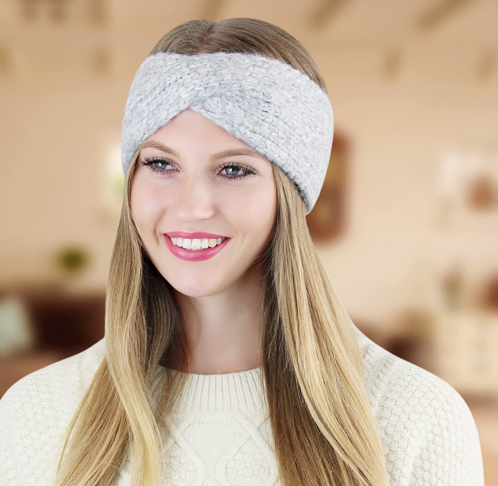 Vanessa & Melissa Stirnband Strick Haarband Ohrenschützer im Schleife Design Mädchen mit weichem Fleece Innenfutter