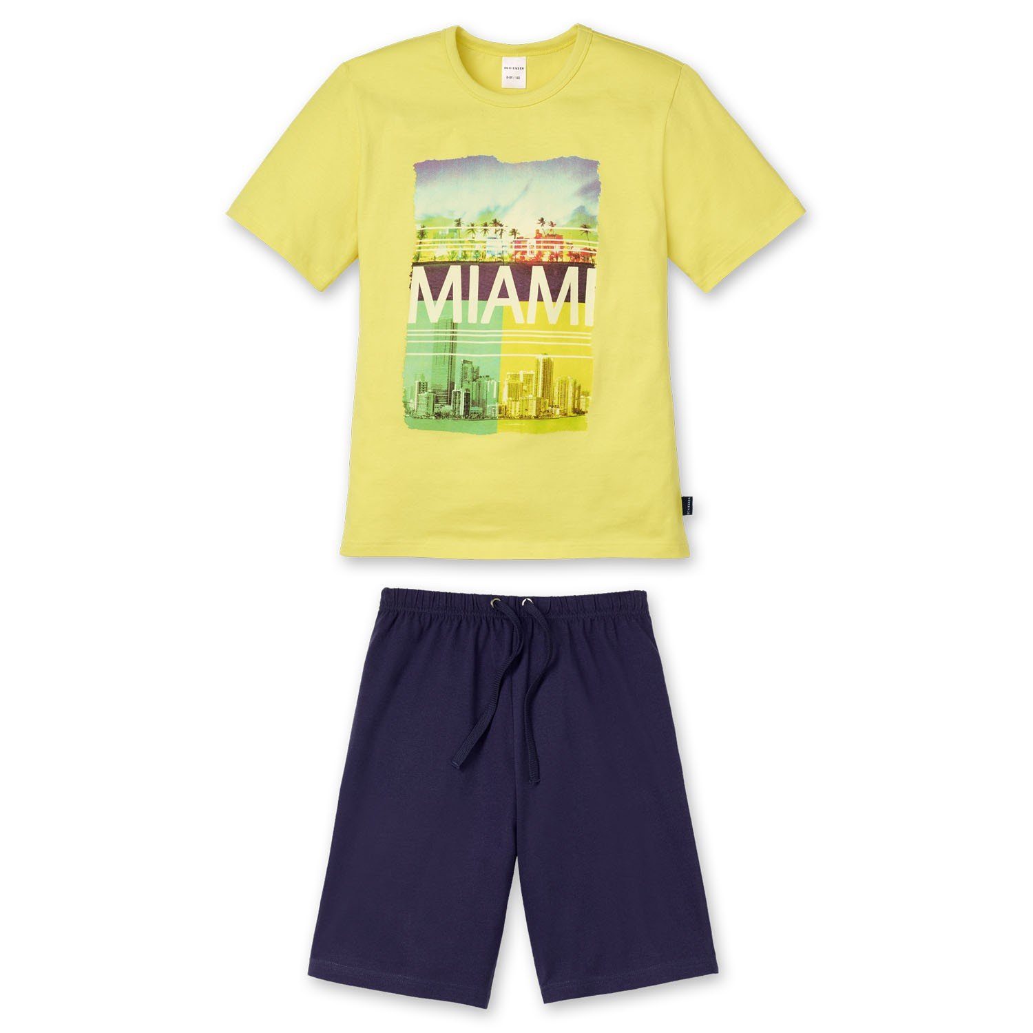 Schiesser Schlafanzug Miami Beach (Set, Set) Jungen Schlafanzug Shorty Pyjama Rundhals Baumwolle