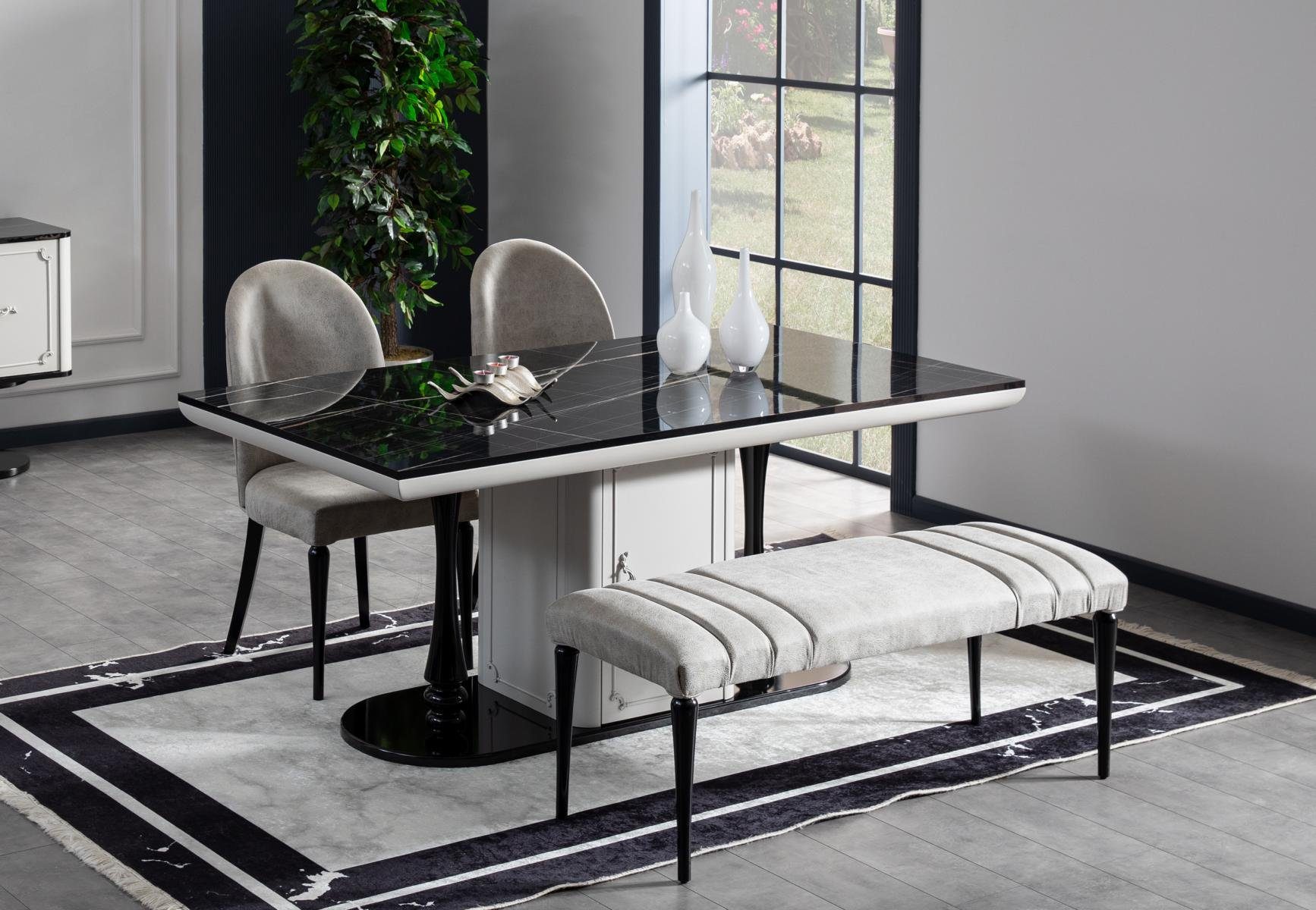 JVmoebel Esszimmer-Set Luxus Esszimmer Set Tisch 4x Stühle Bank Modern, (6-St., Esstisch + 4x Stühle + Bank), Made in Europe
